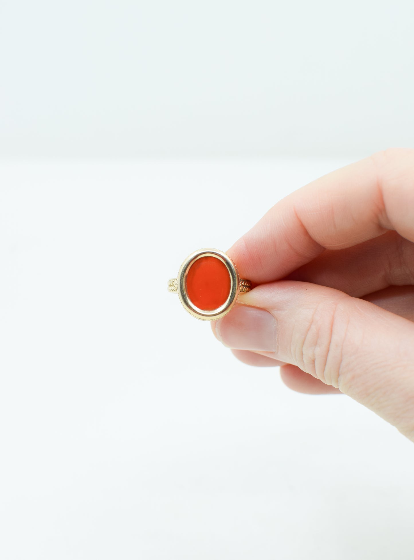 Vintage 14 kt Gold and Carnelian Etruscan Revivial Ring | US 6/6.25