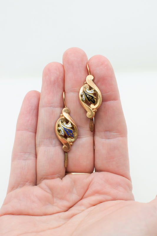 Antique Victorian Goldfill and Enamel Earrings
