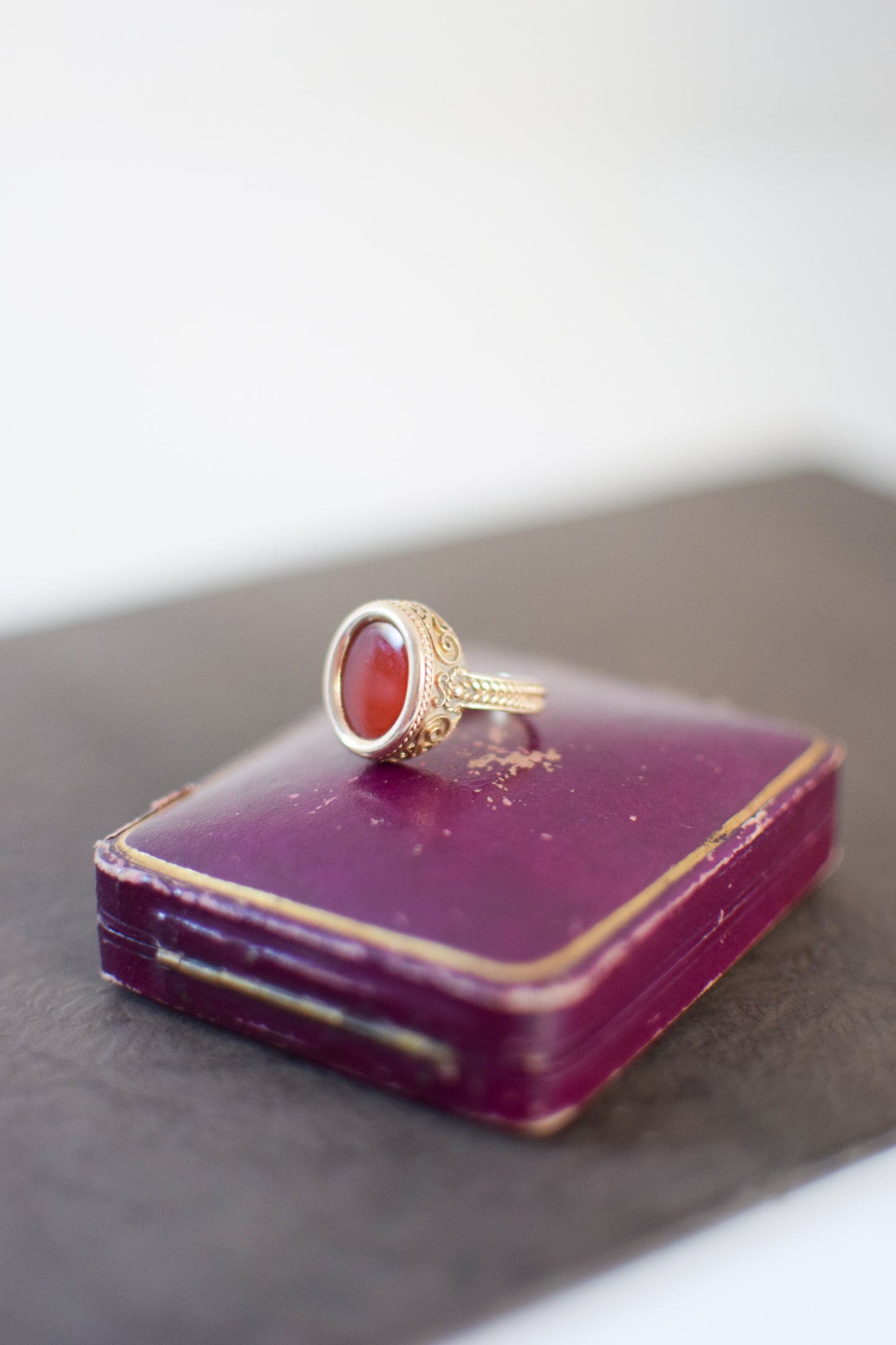 Vintage 14 kt Gold and Carnelian Etruscan Revivial Ring | US 6/6.25