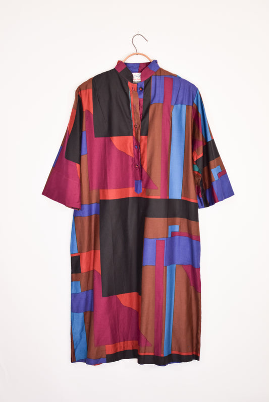 Vintage 1980s Moernist Print Tunic Dress | Katherine Ogust | S/M