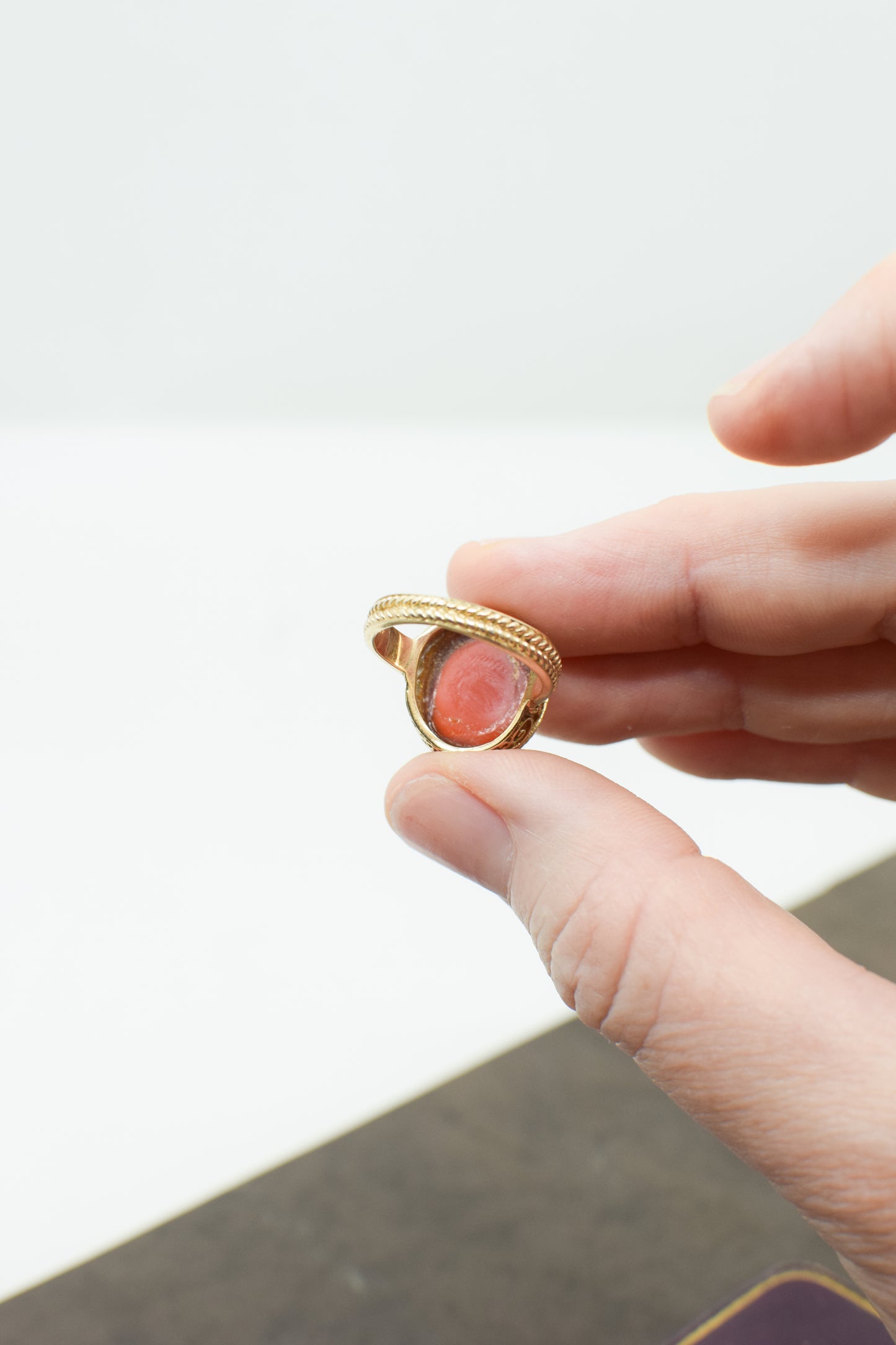 Vintage 14 kt Gold and Carnelian Etruscan Revivial Ring | US 6/6.25