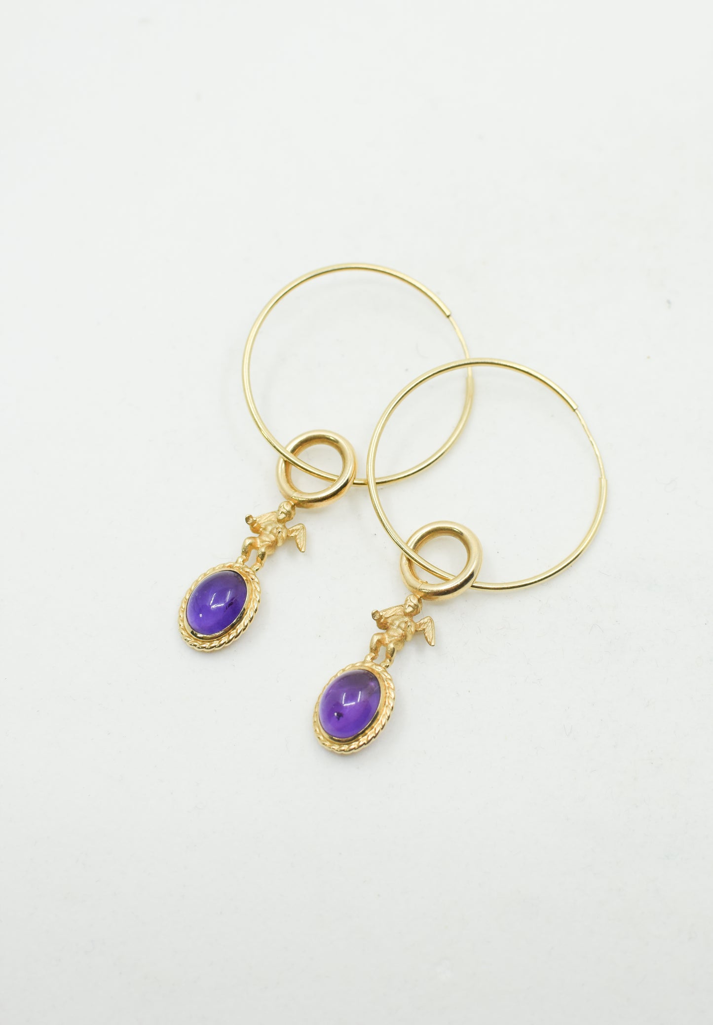 Vintage 14 Karat Gold and Amethyst Cherub Earrings
