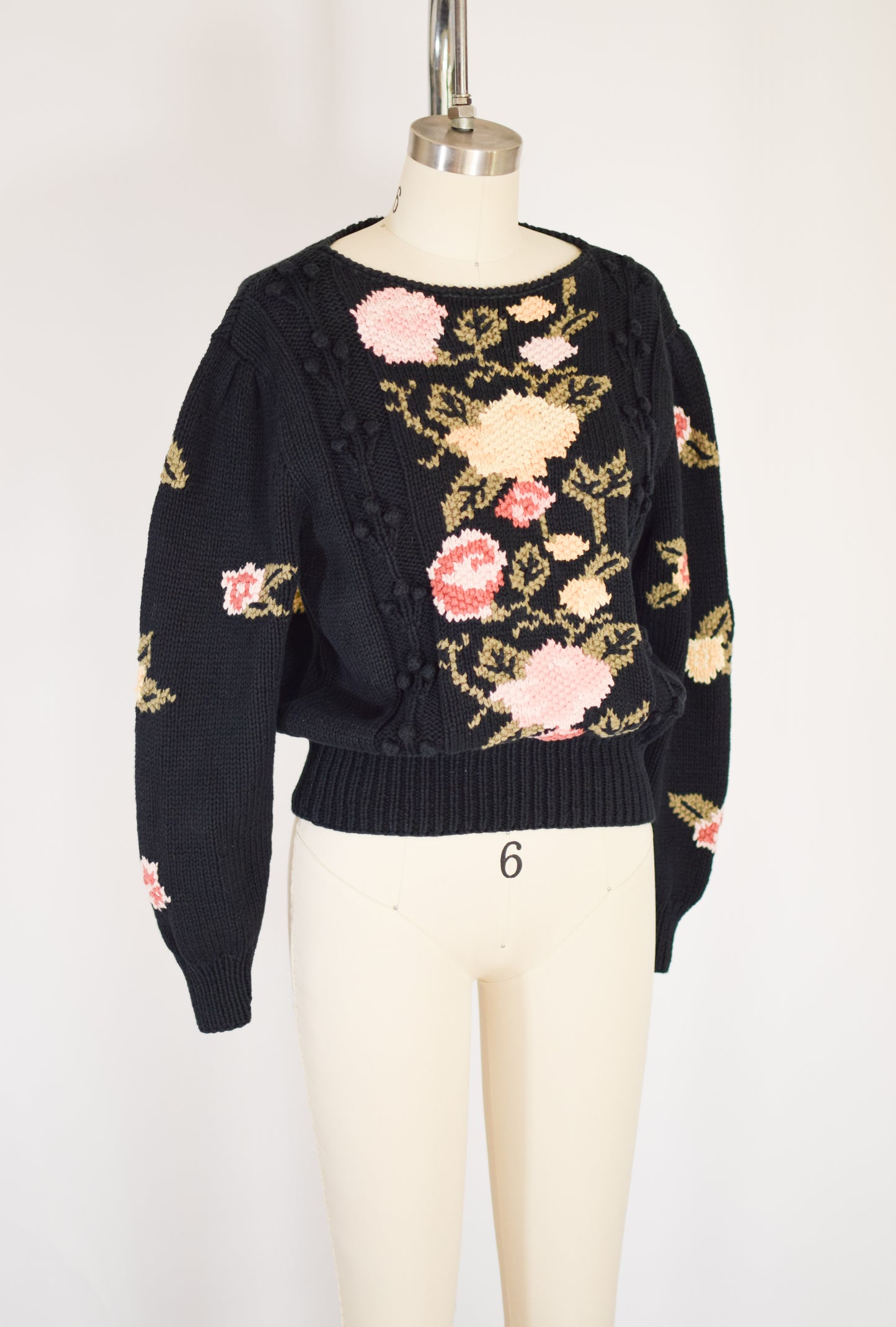 1980s Floral Knit Sweater | S