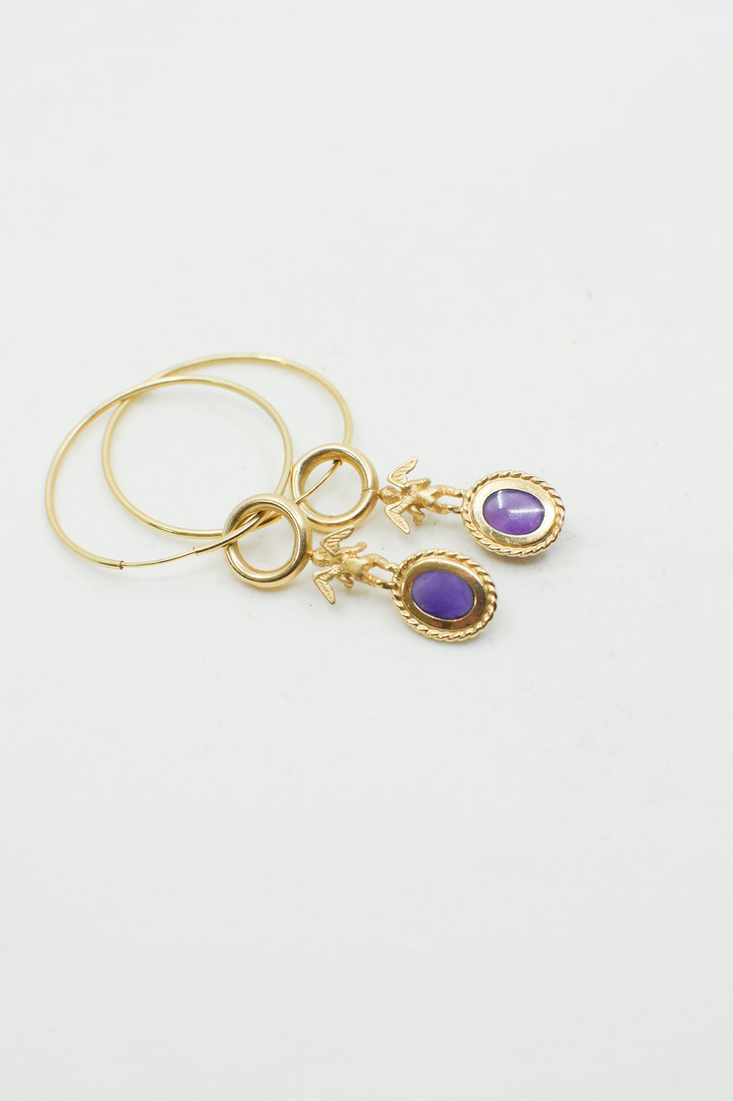 Vintage 14 Karat Gold and Amethyst Cherub Earrings
