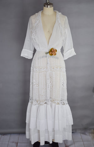 Antique Edwardian Lawn Dress | S/M