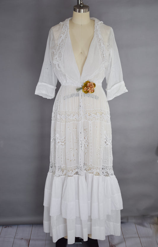 Antique Edwardian Lawn Dress | S/M
