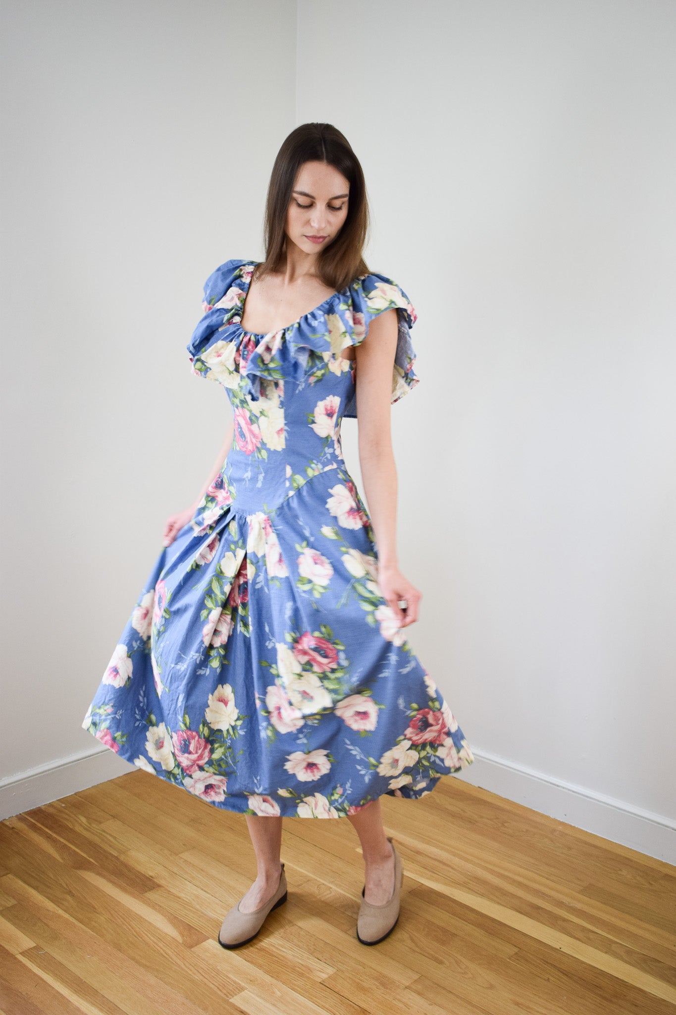 1980s Floral Party Dress | XS/S