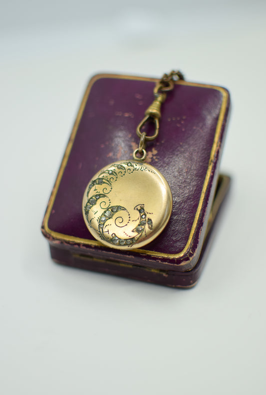 Antique Gold Fill Locket with Rhinestone Accents