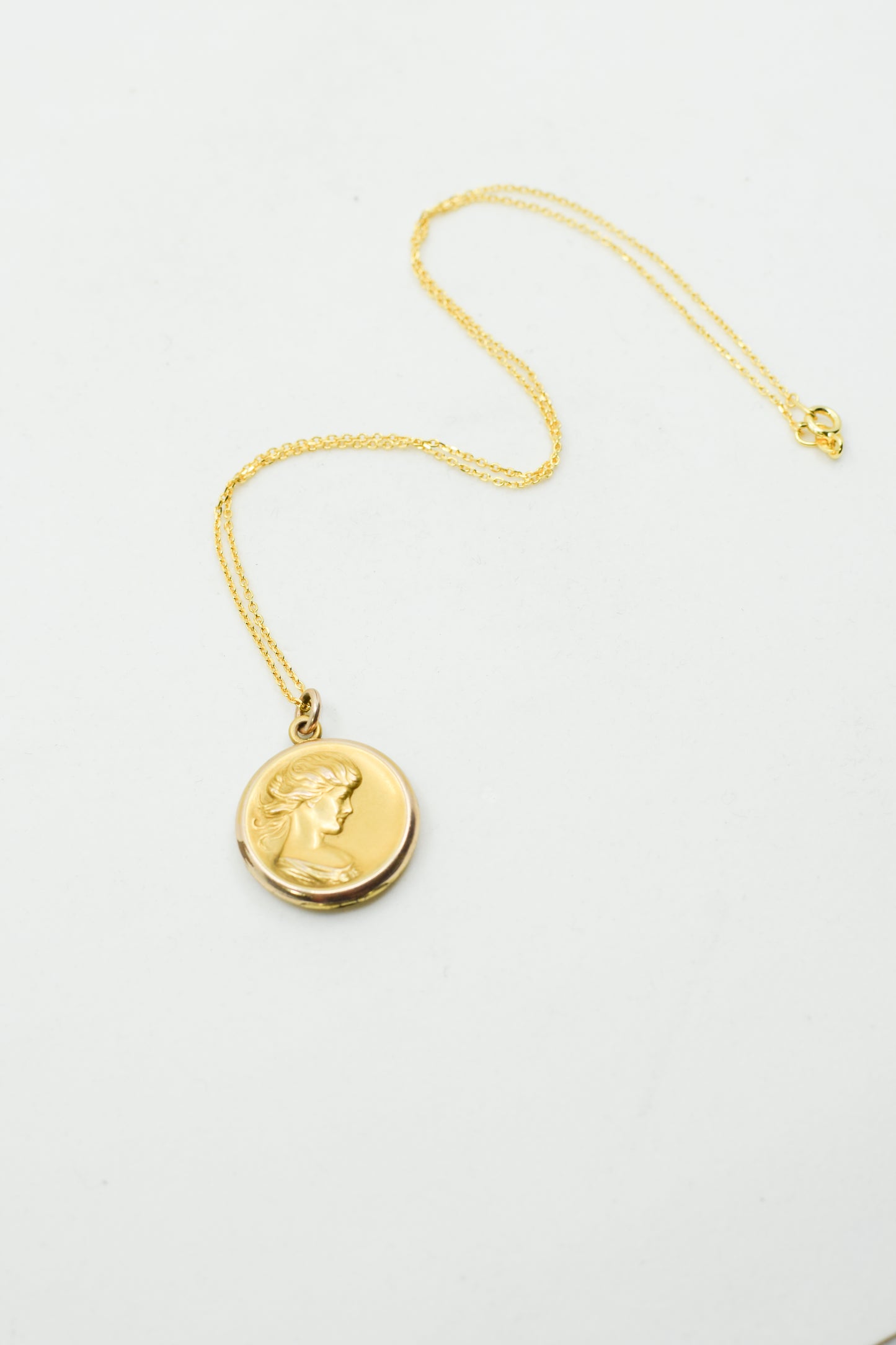 Petite Antique Art Nouveau Locket with Young Woman