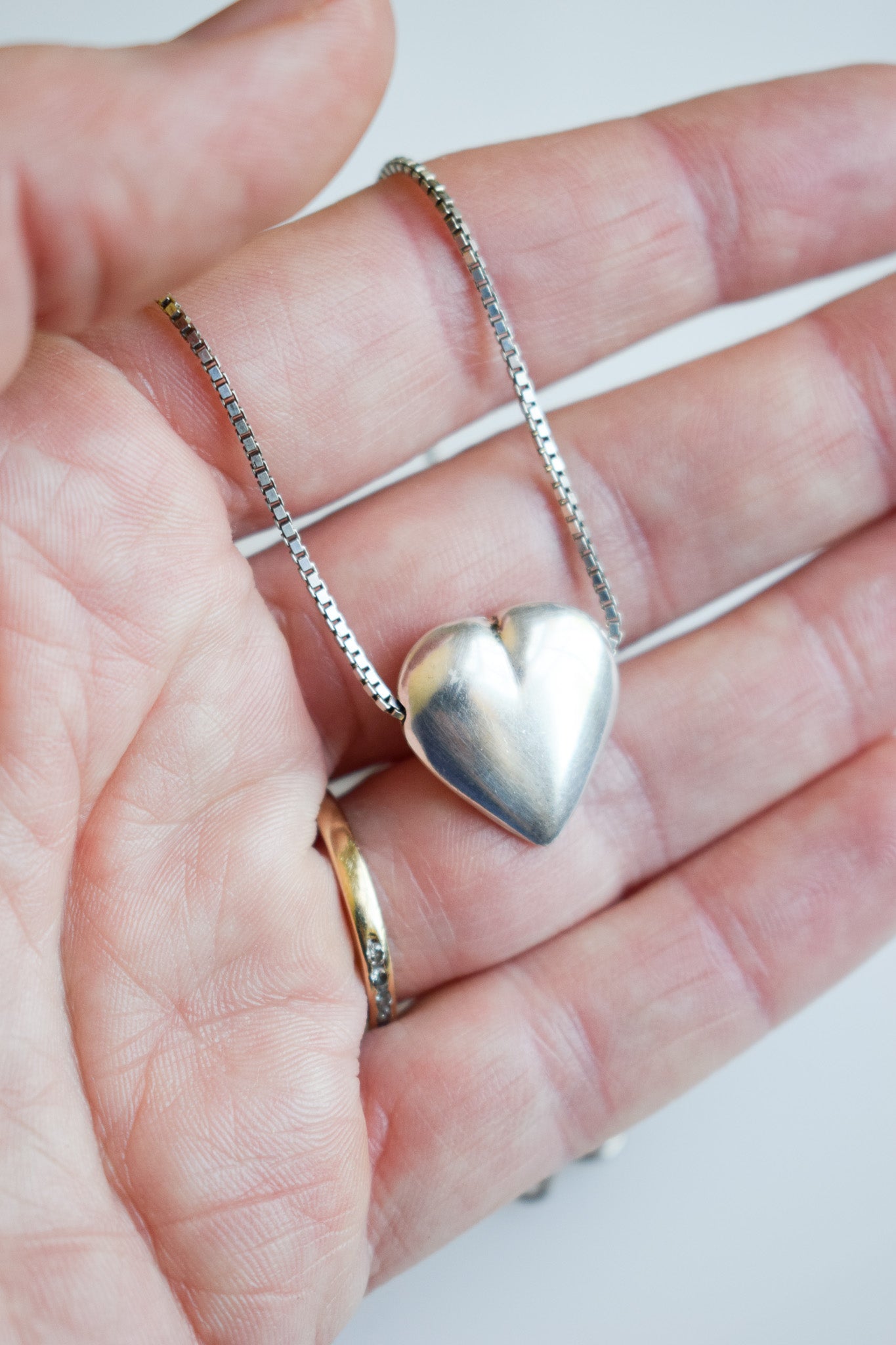 Vintage Sterling Silver Puffy Heart Necklace