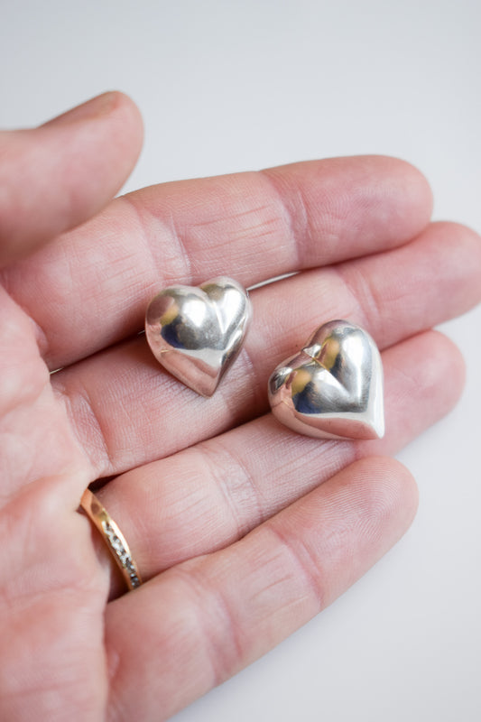 Vintage Sterling Silver Puffy Heart Earrings