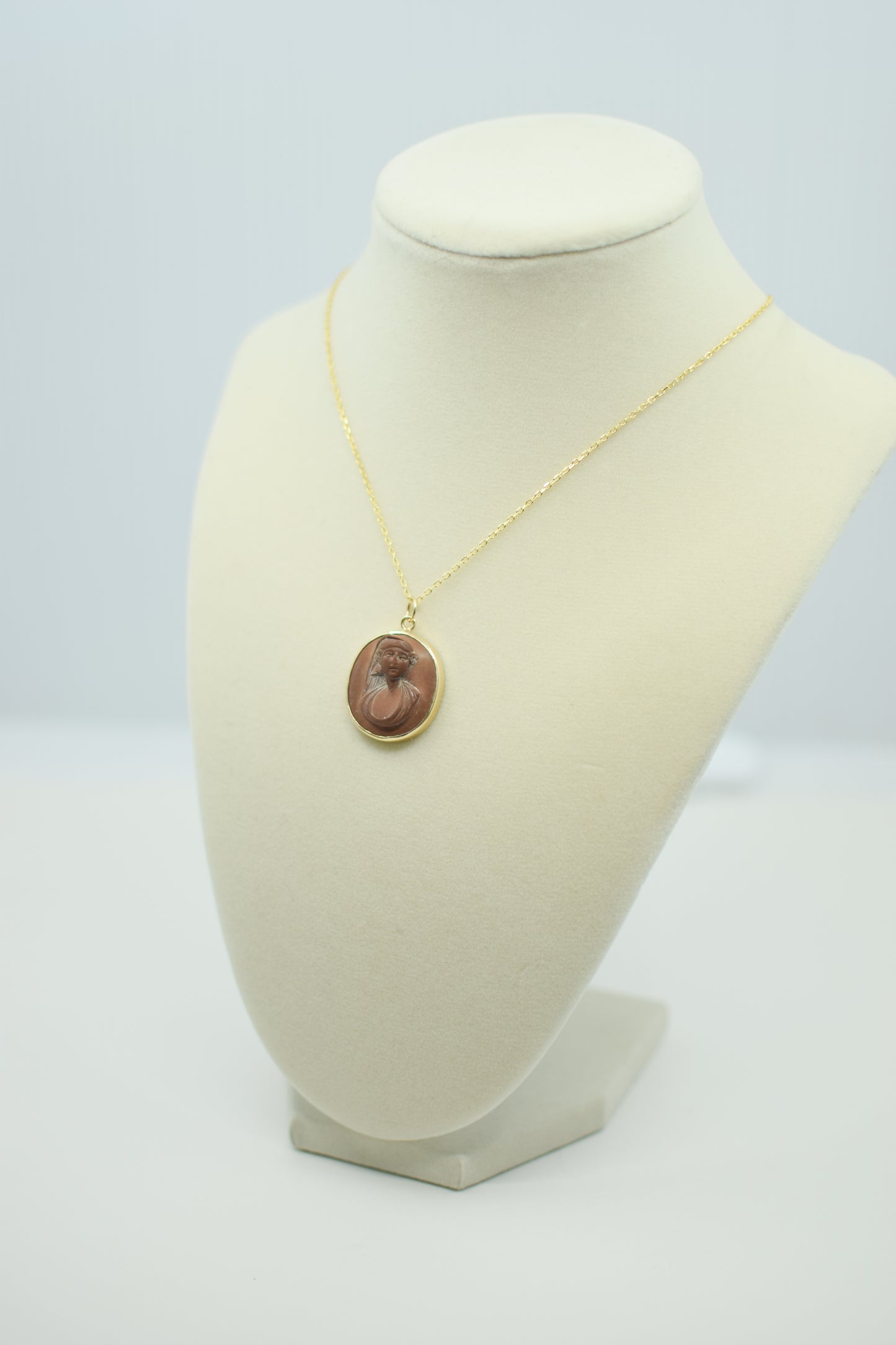 Antique Italian Lava Cameo and 14 Kt Gold Pendant