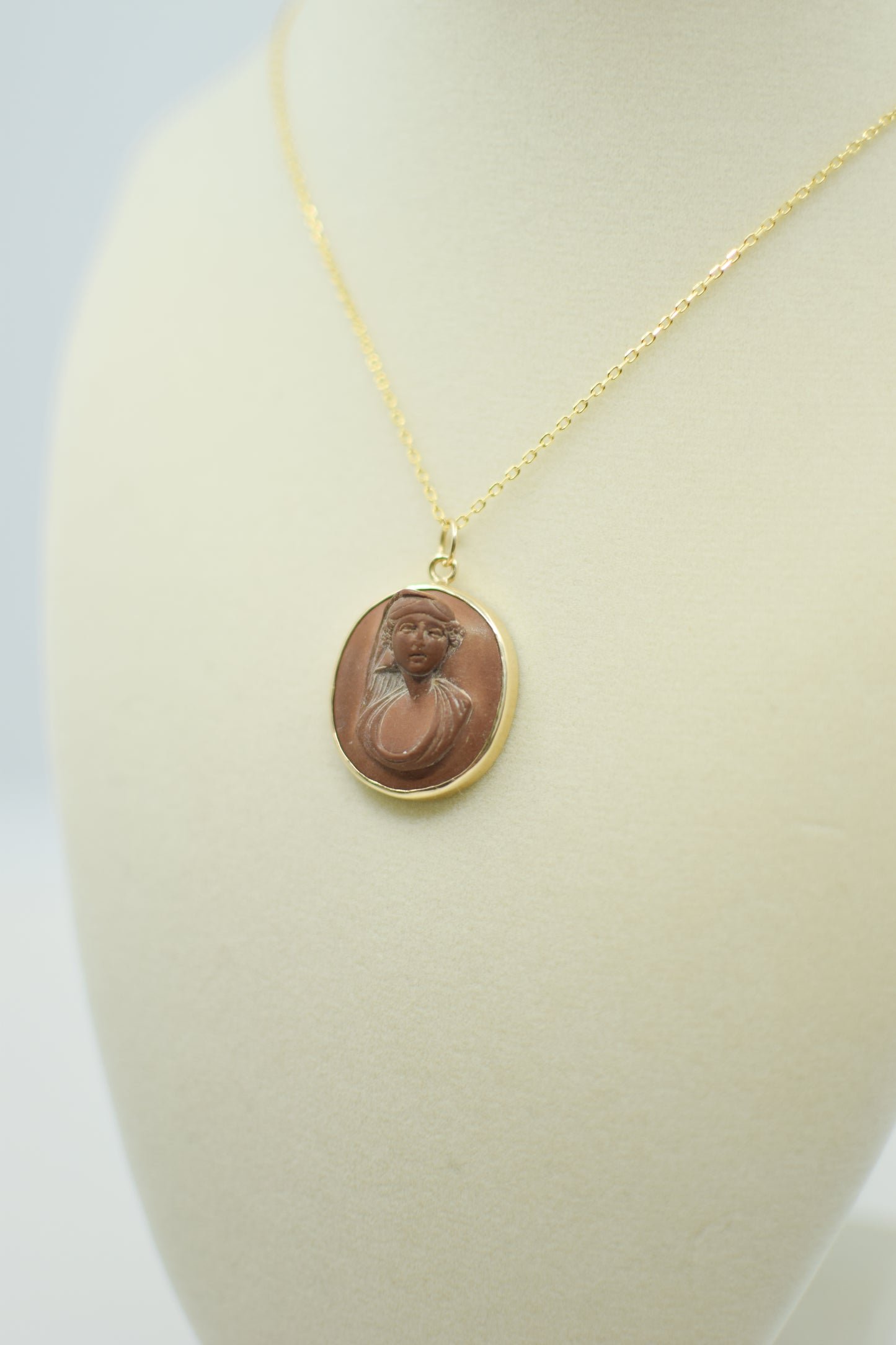 Antique Italian Lava Cameo and 14 Kt Gold Pendant