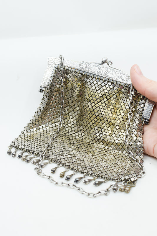 Antique Art Nouveau German Silver Mesh Purse