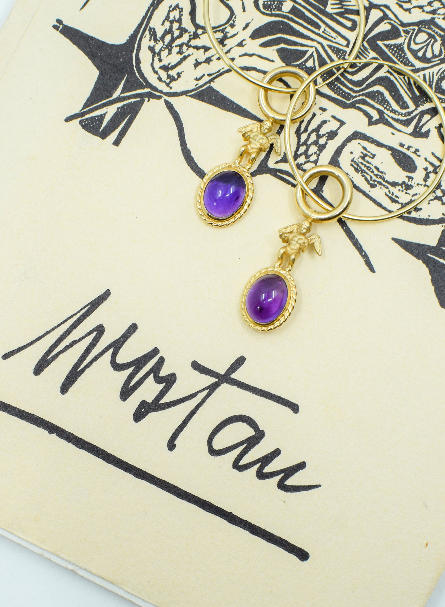 Vintage 14 Karat Gold and Amethyst Cherub Earrings