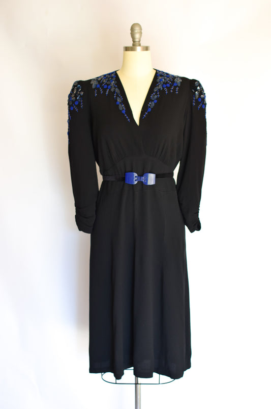 1940s Sequined Rayon Dress | M