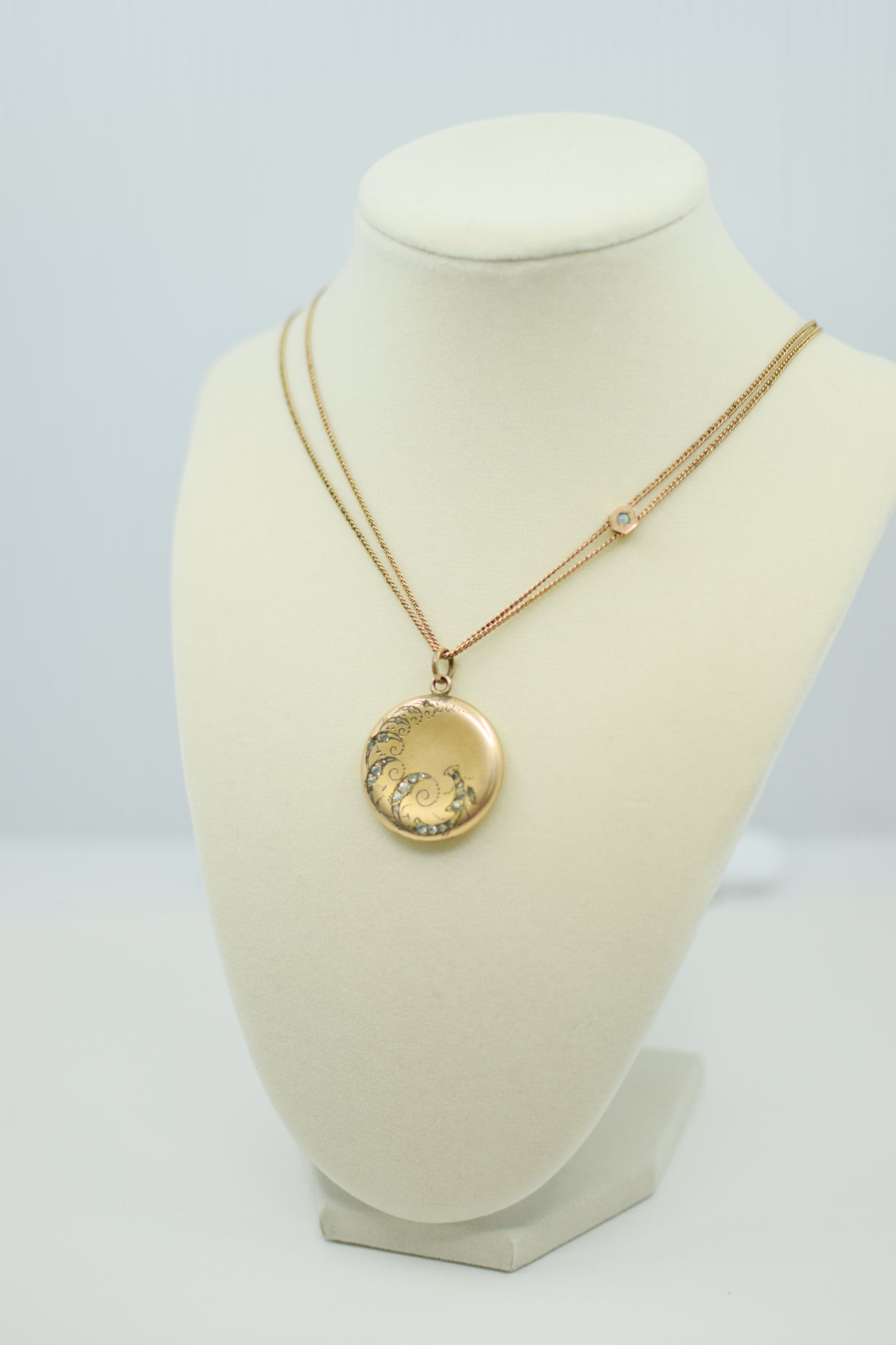Antique Gold Fill Locket with Rhinestone Accents
