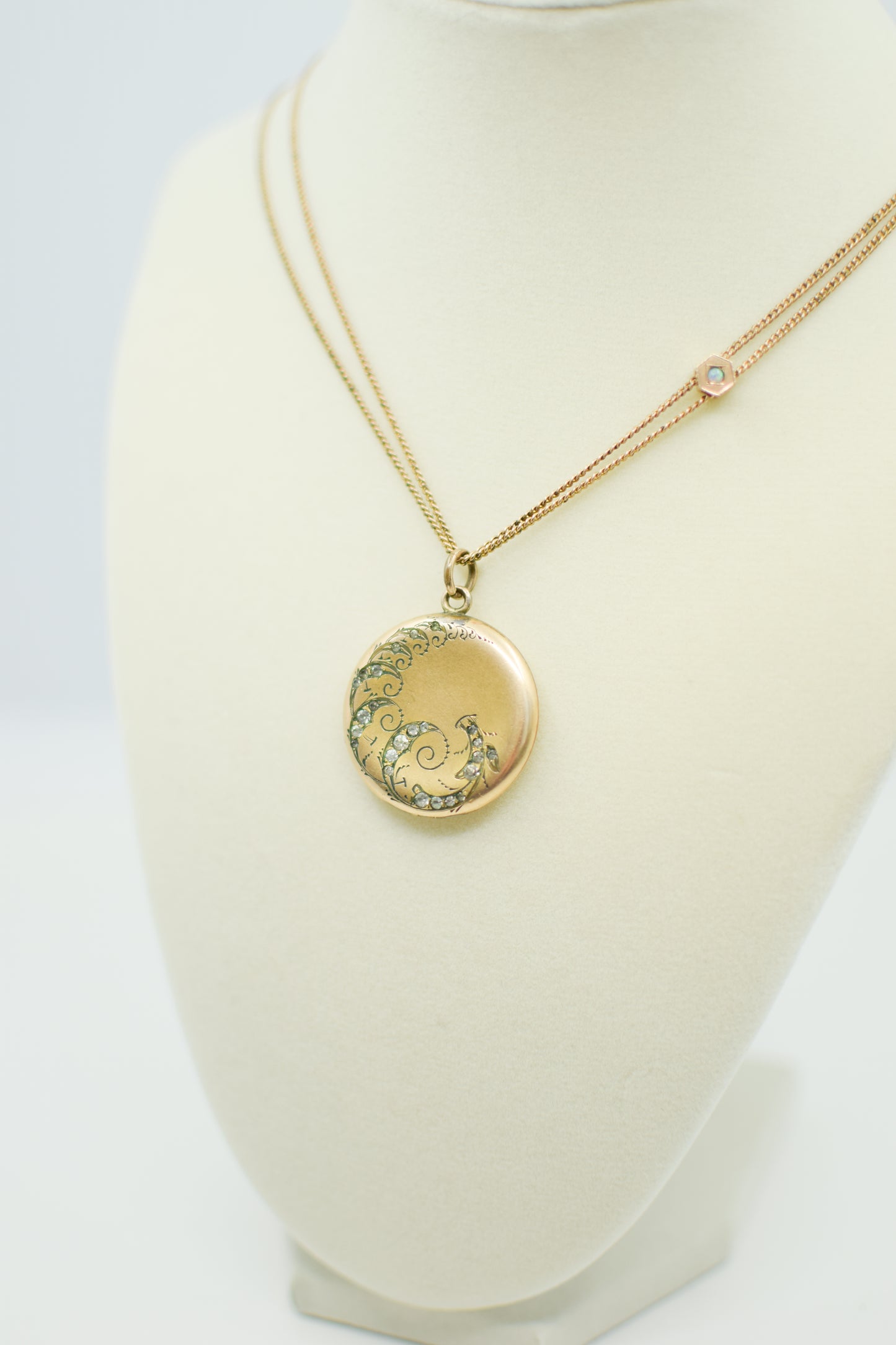 Antique Gold Fill Locket with Rhinestone Accents
