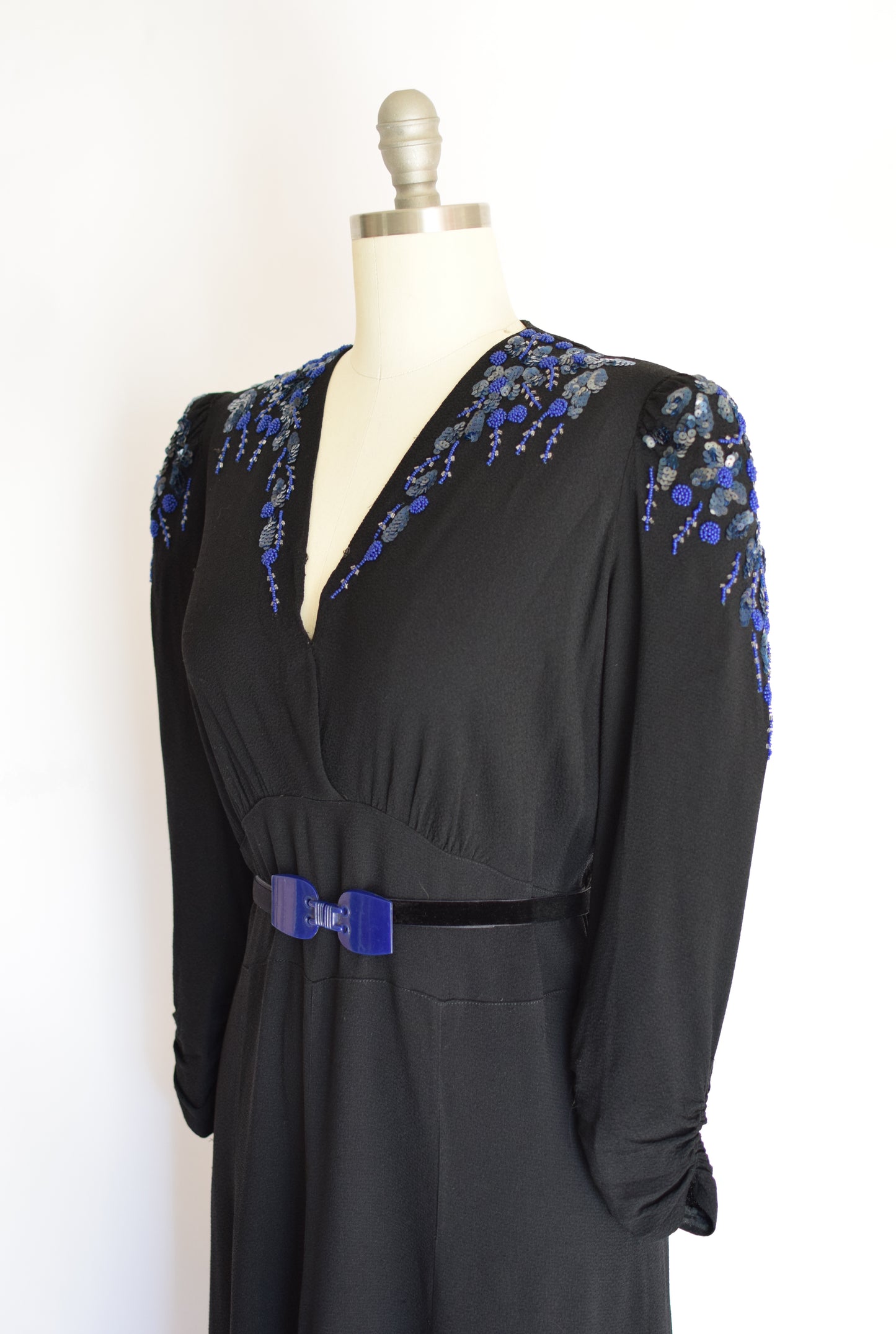 1940s Sequined Rayon Dress | M