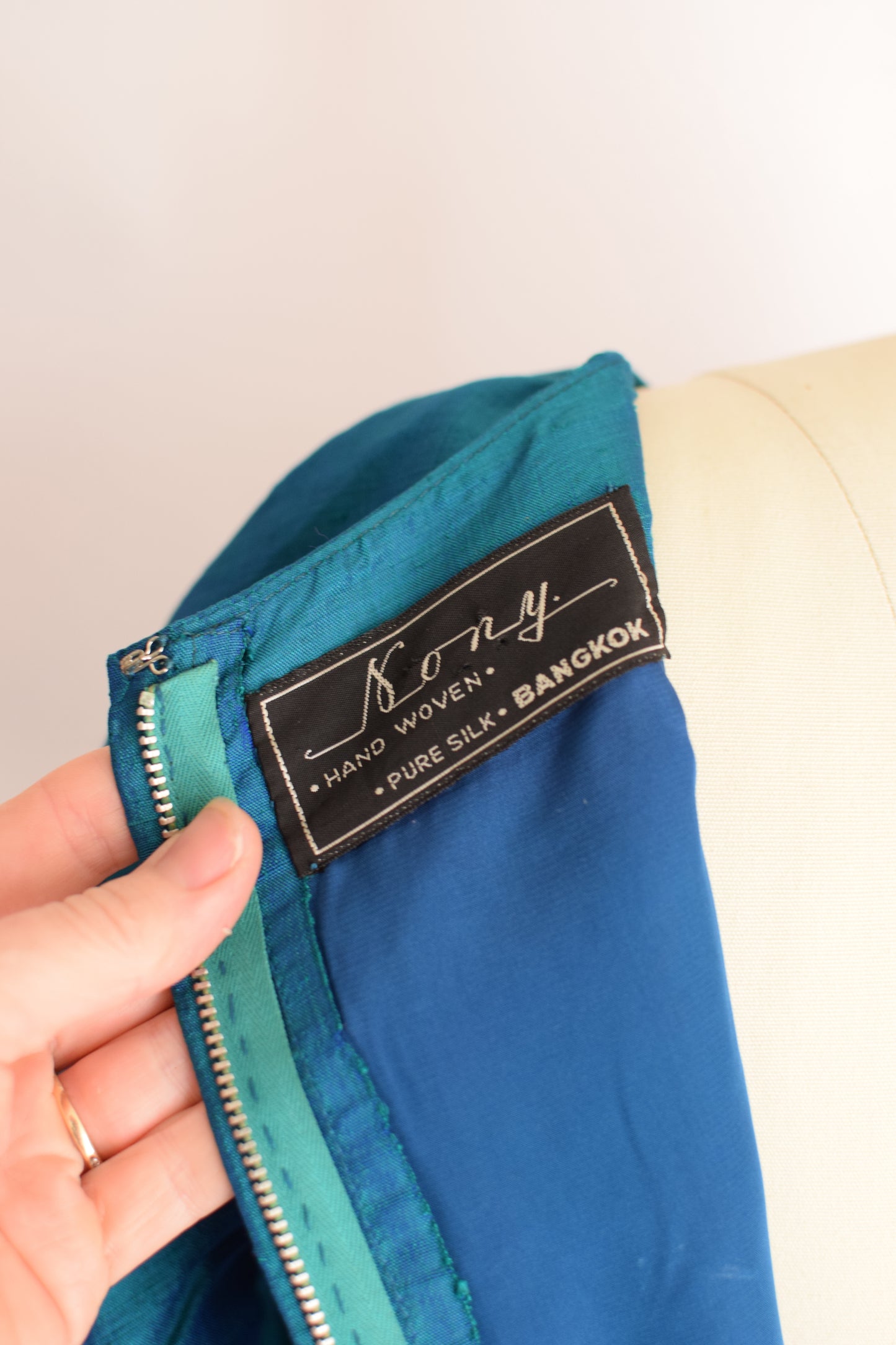 60s Teal Green Thai Silk Dress | S/M