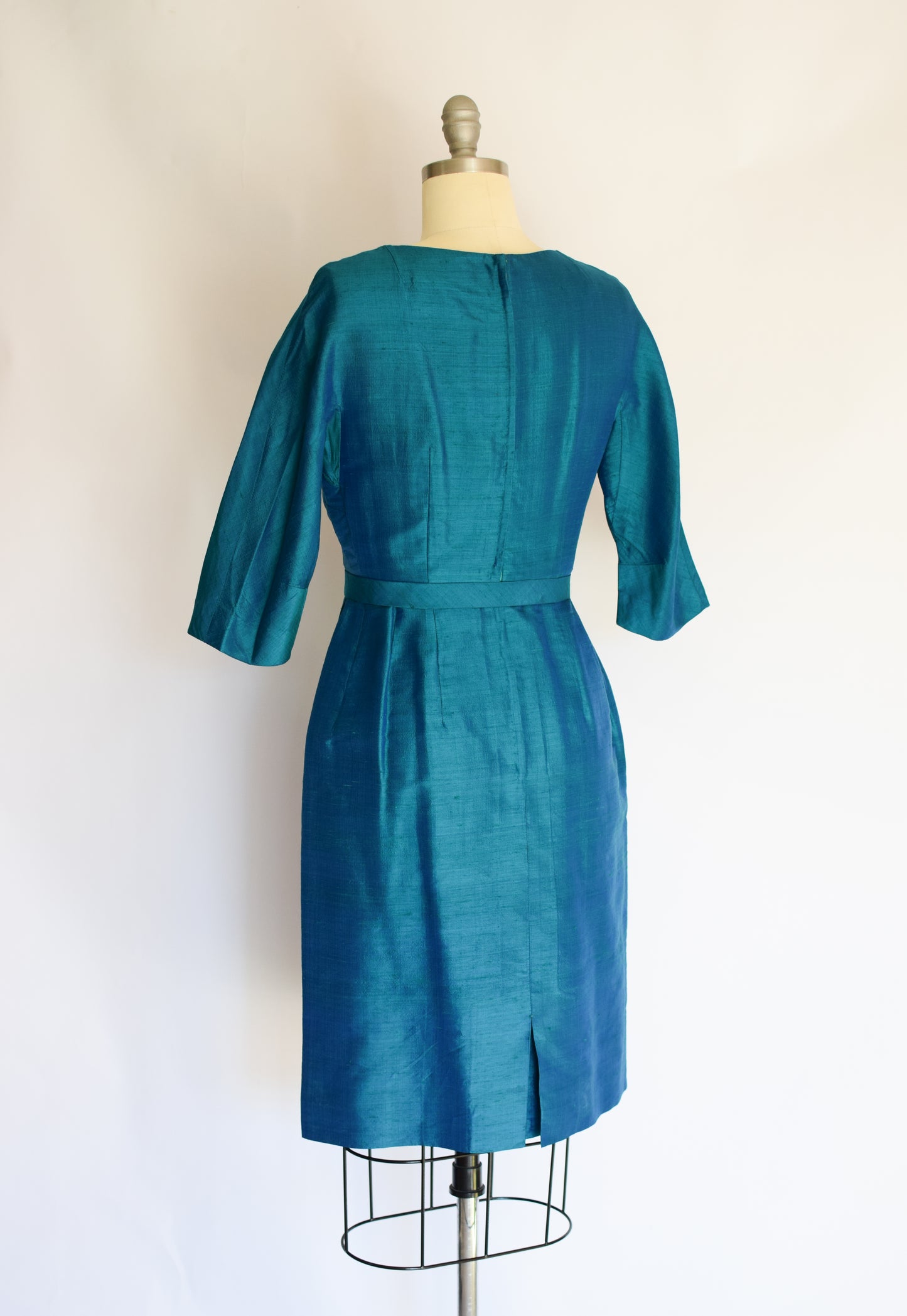 60s Teal Green Thai Silk Dress | S/M