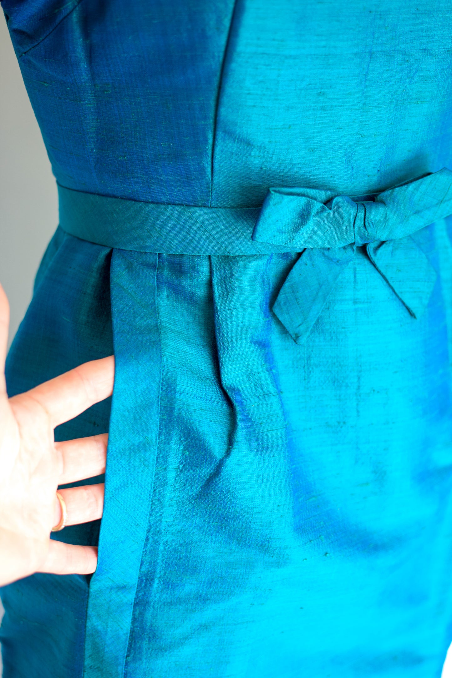 60s Teal Green Thai Silk Dress | S/M