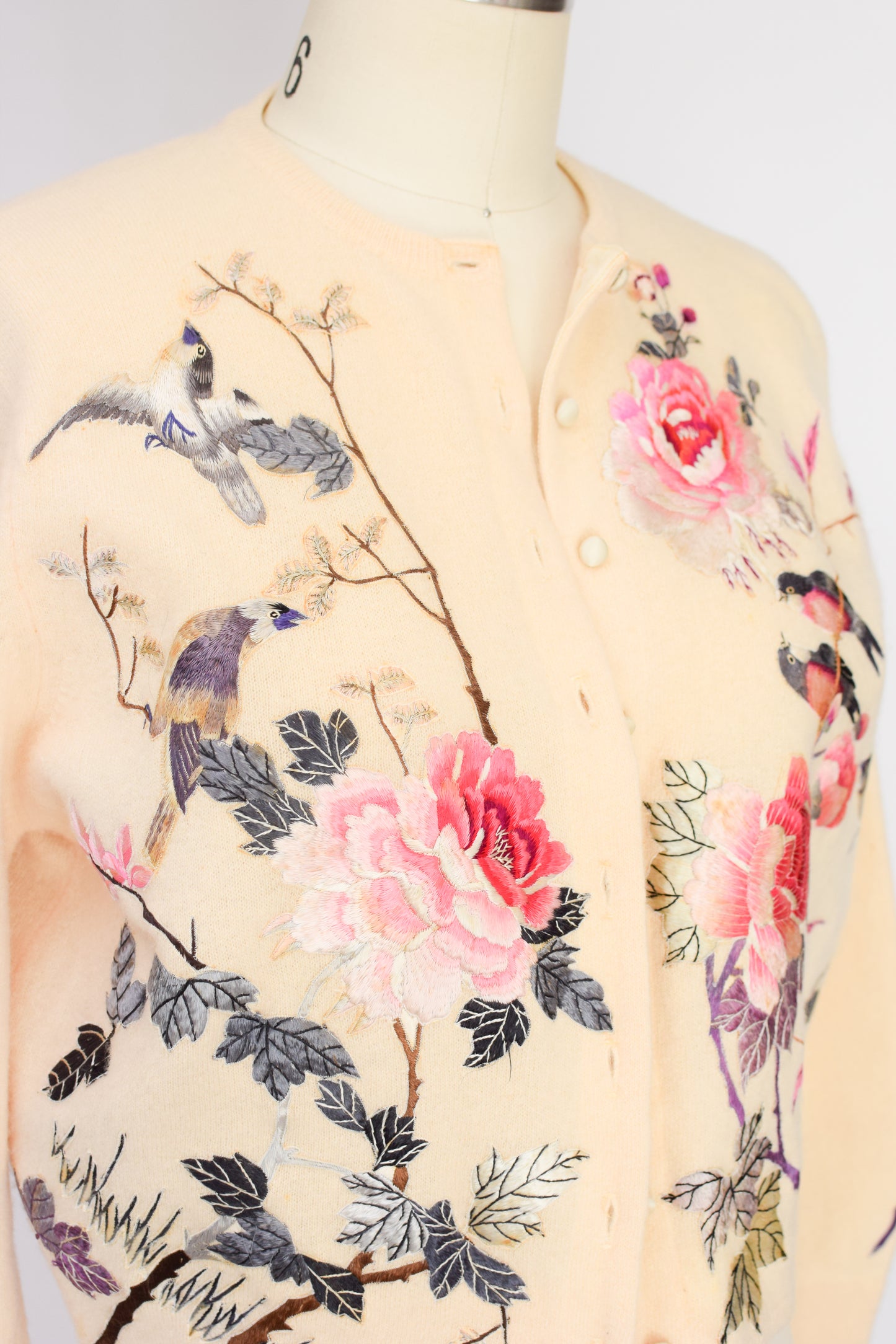 1950s/60s Embroidered Cashmere Cardigan | S