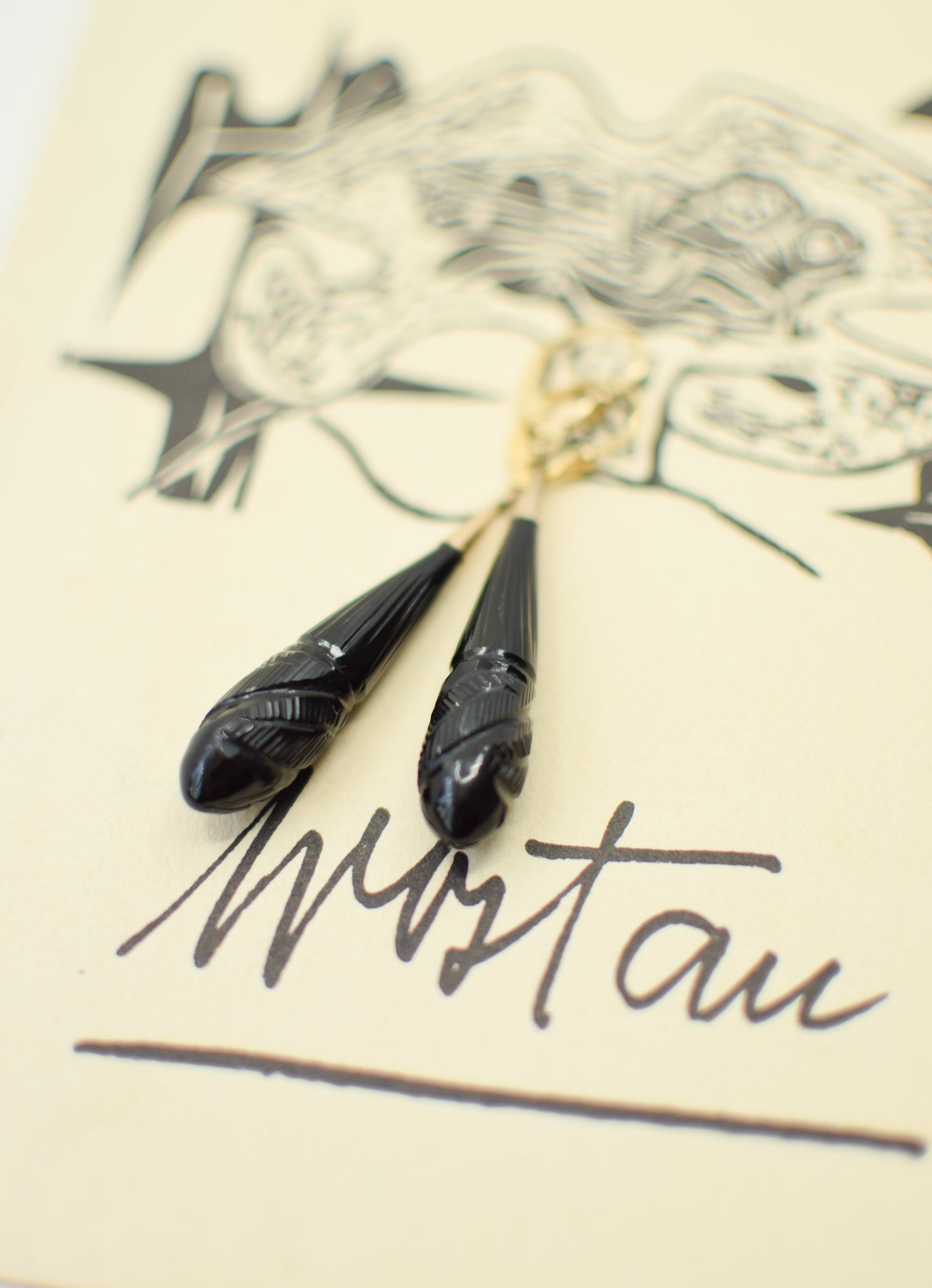 Antique Victorian Carved Jet Drop Earrings
