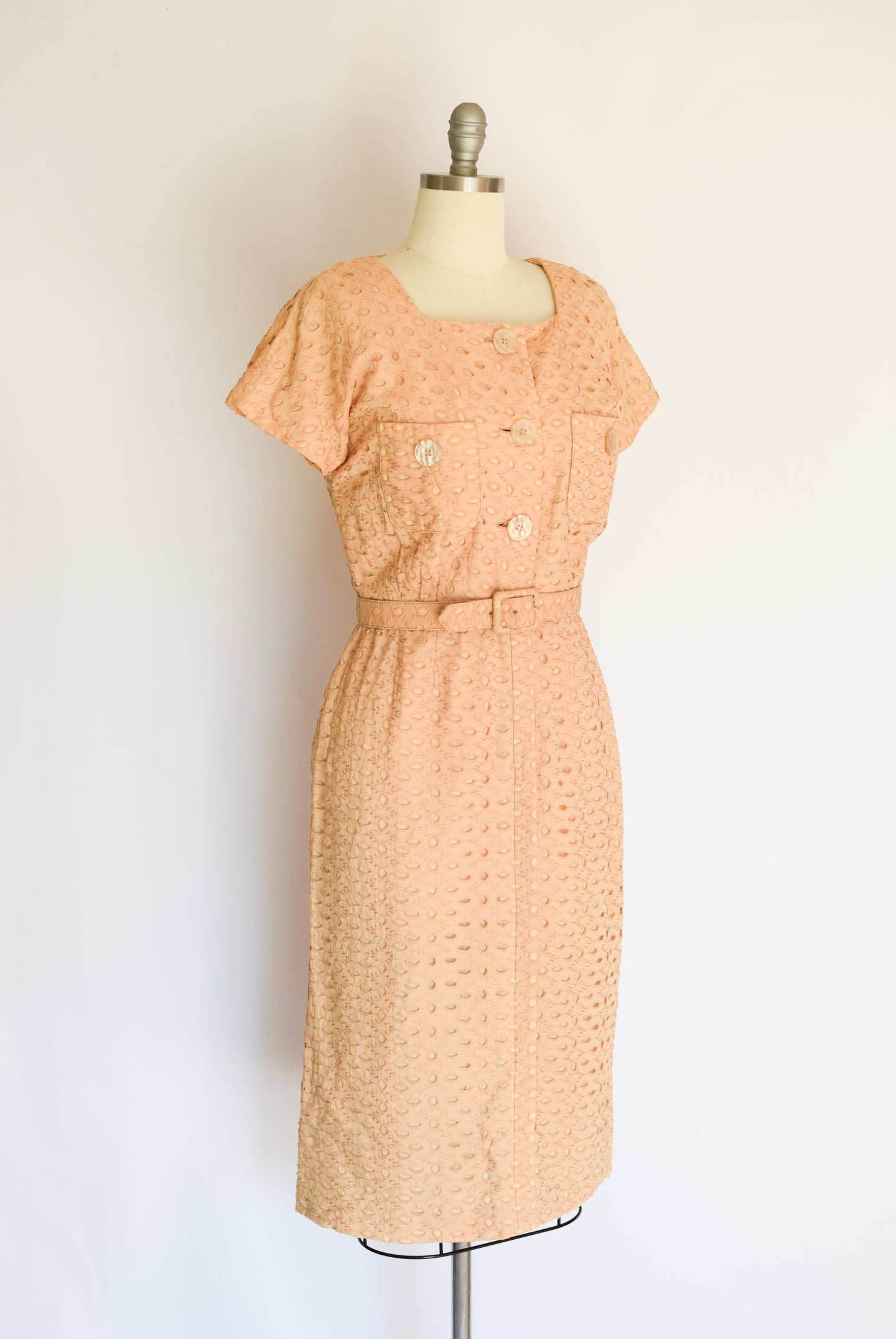 1950s/60s Eyelet Dress by Herman Marcus | M