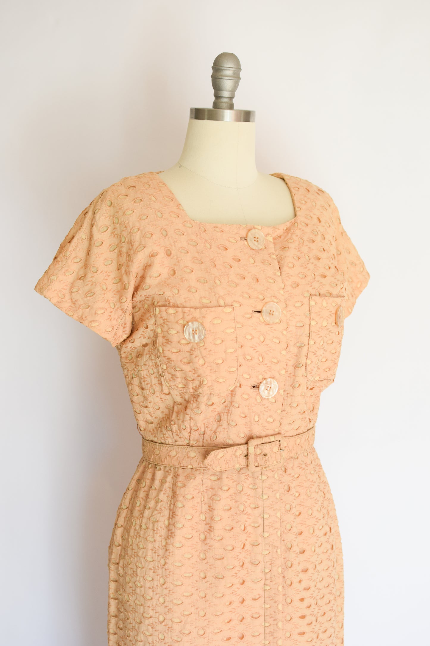 1950s/60s Eyelet Dress by Herman Marcus | M