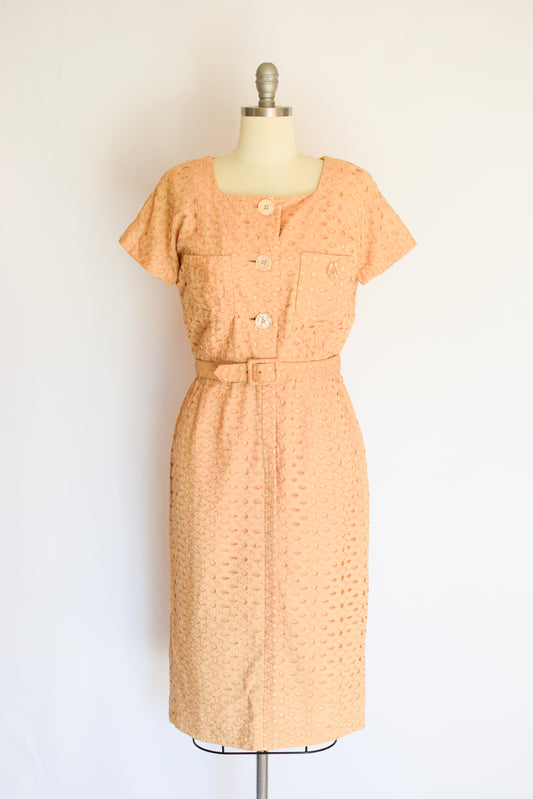 1950s/60s Eyelet Dress by Herman Marcus | M