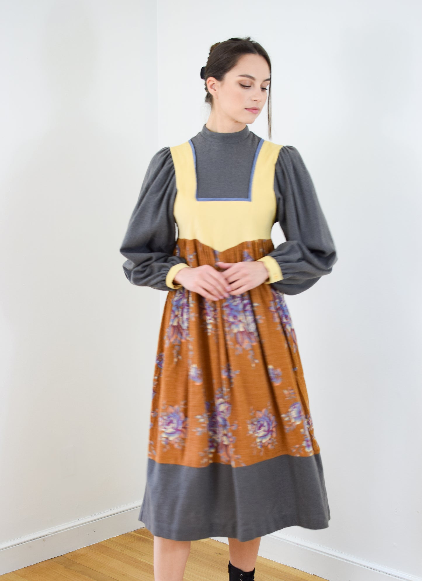 1970s Anastasia France Mixed-Textile Dress | XS