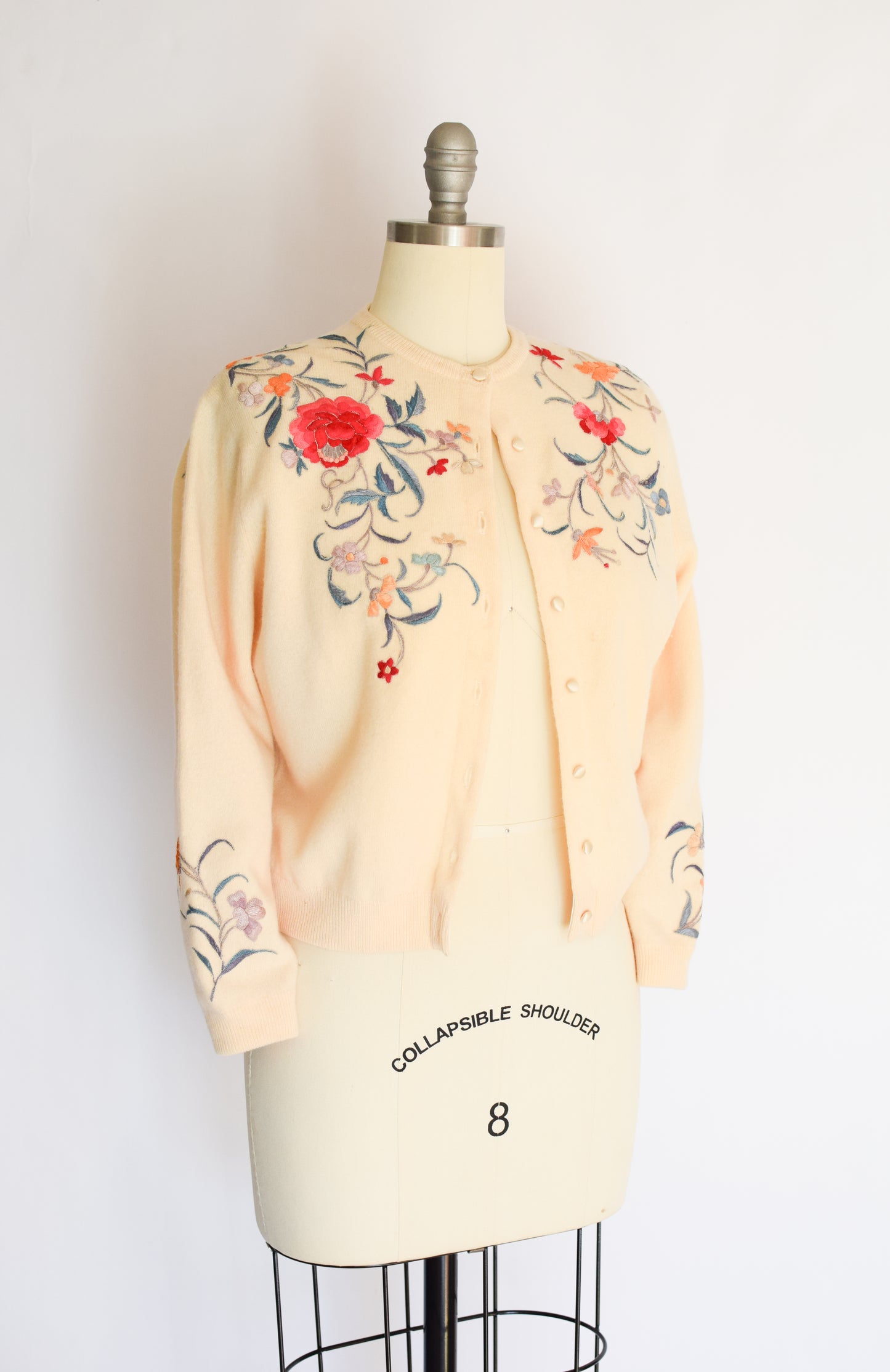 50s Embroidered Cashmere Cardigan by Malouf | S