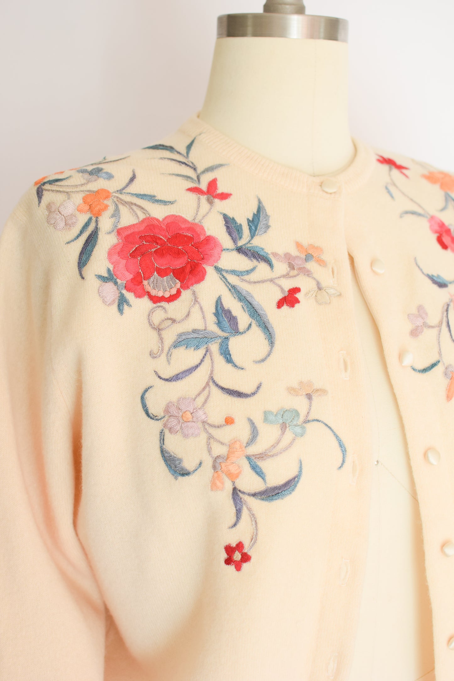 50s Embroidered Cashmere Cardigan by Malouf | S