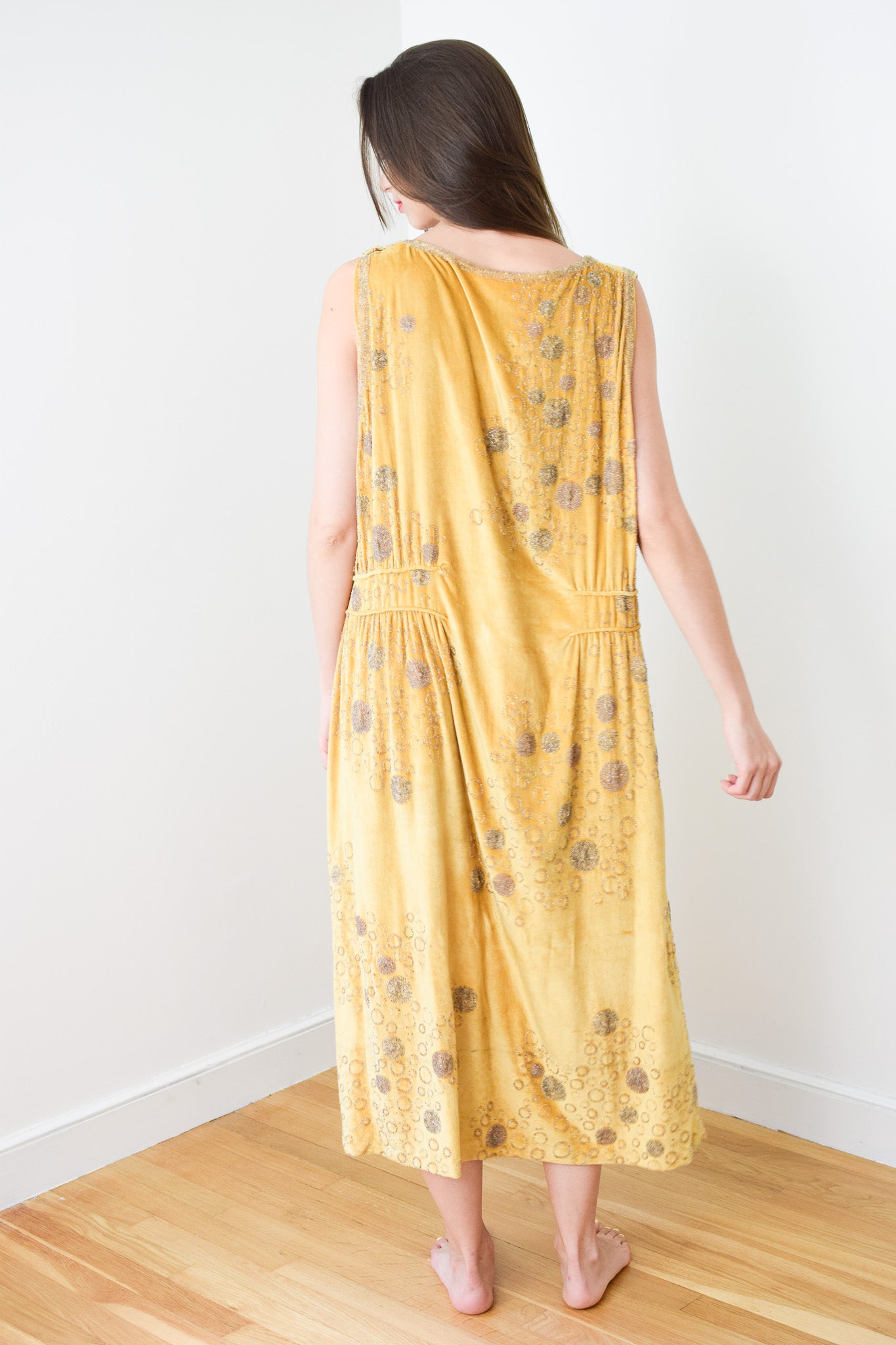 1920s French Beaded Citrine Silk Velvet Gown | M/L