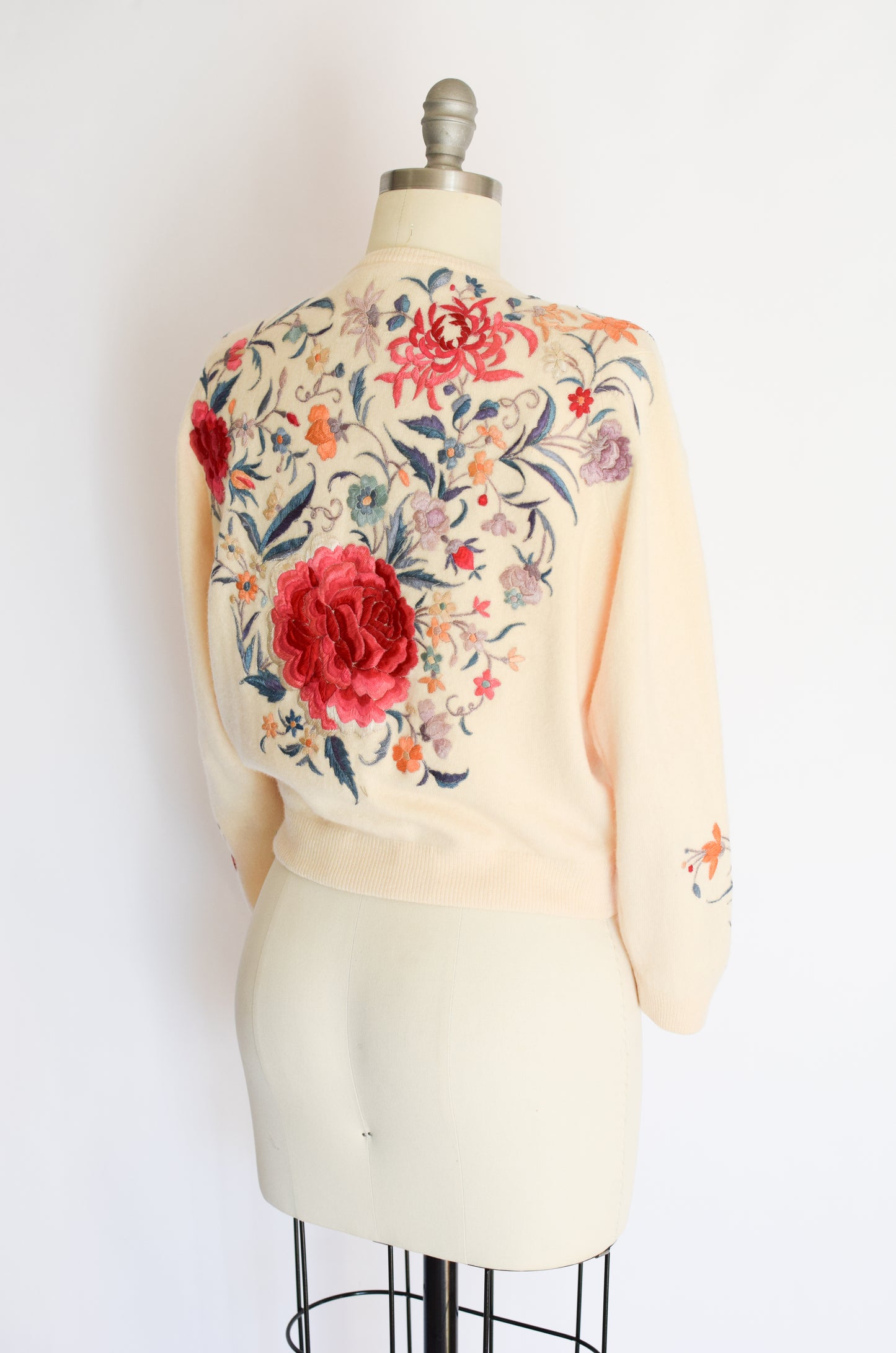50s Embroidered Cashmere Cardigan by Malouf | S