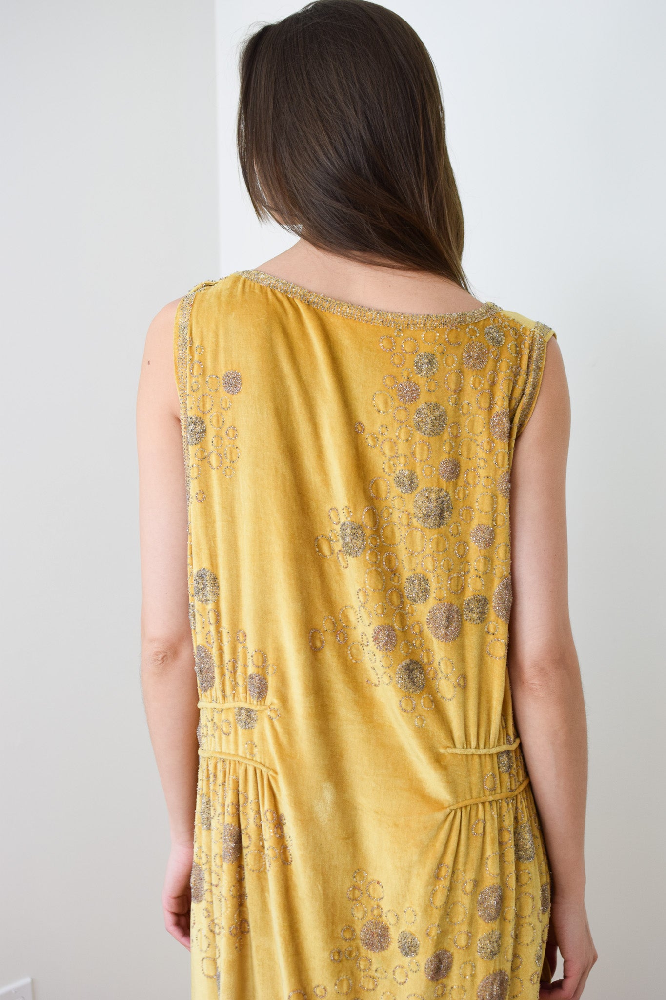 1920s French Beaded Citrine Silk Velvet Gown | M/L