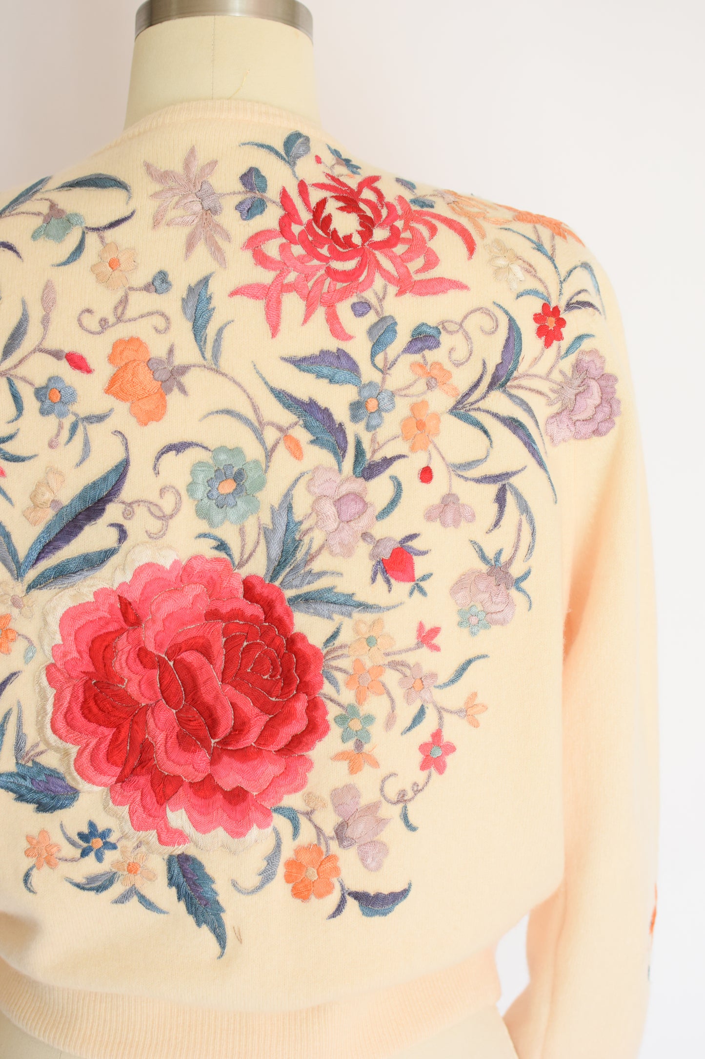 50s Embroidered Cashmere Cardigan by Malouf | S