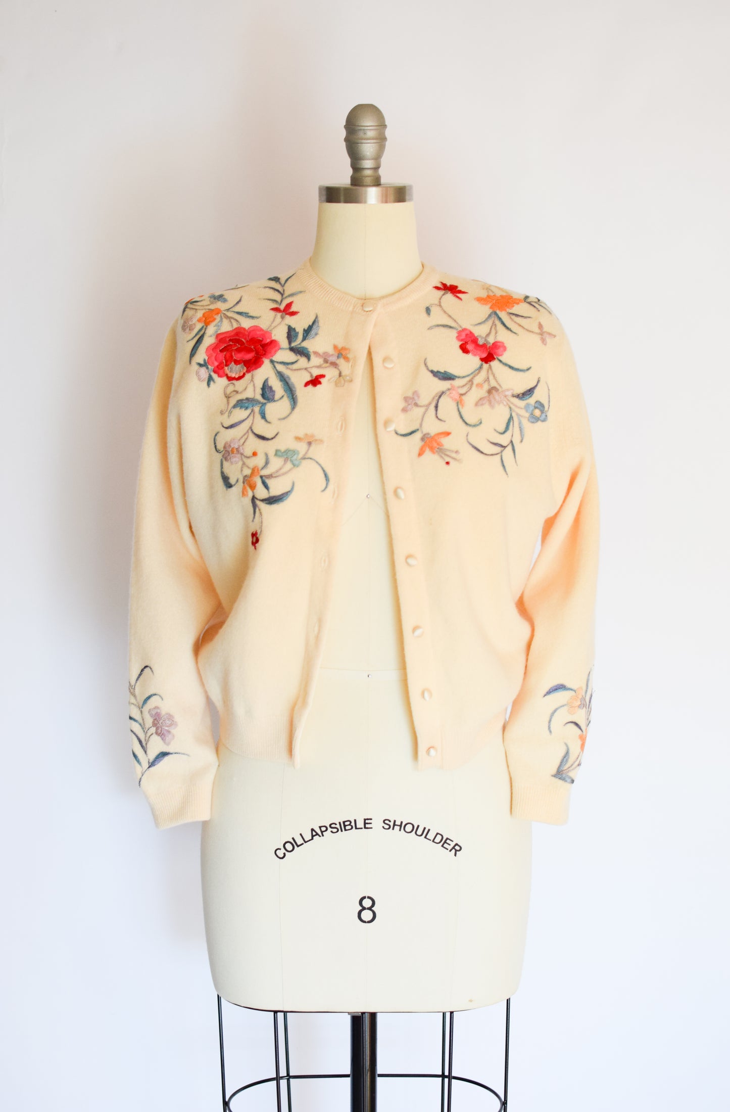 50s Embroidered Cashmere Cardigan by Malouf | S