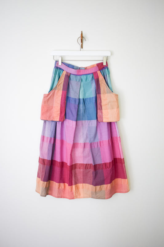1980s Madras Plaid Skirt | S