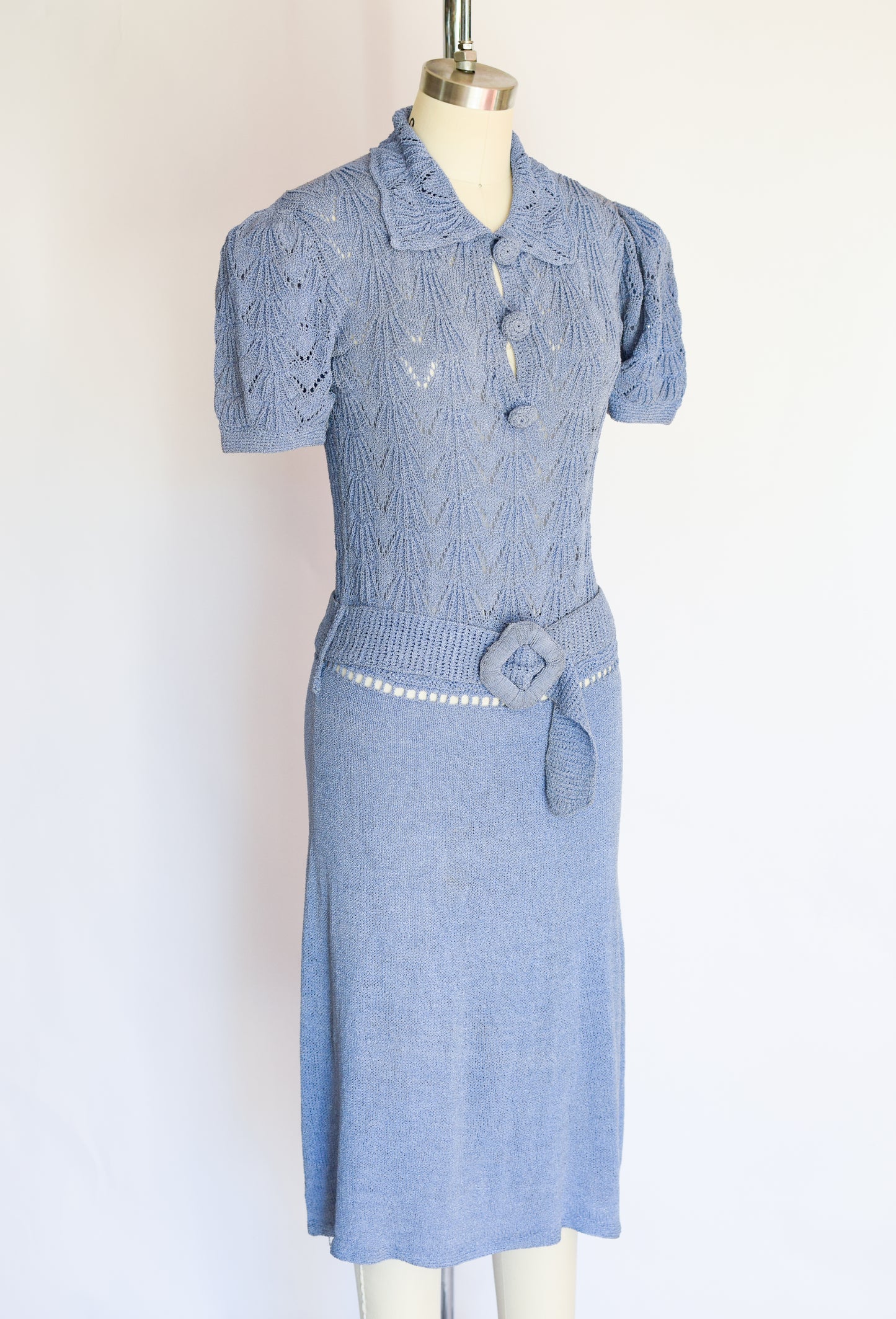 RESERVED 1930s Cornflower Blue Crocheted Dress | S/M