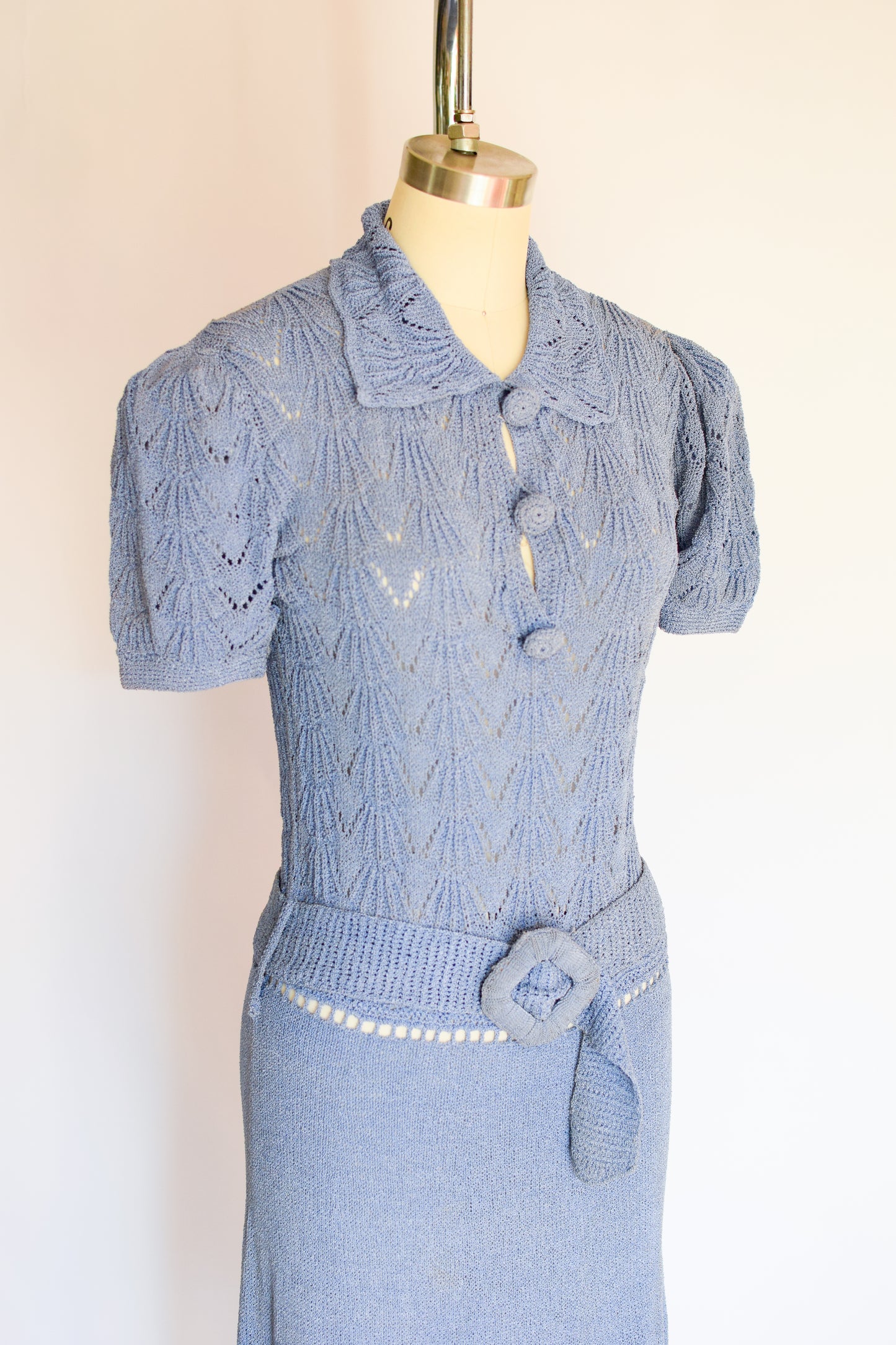 RESERVED 1930s Cornflower Blue Crocheted Dress | S/M