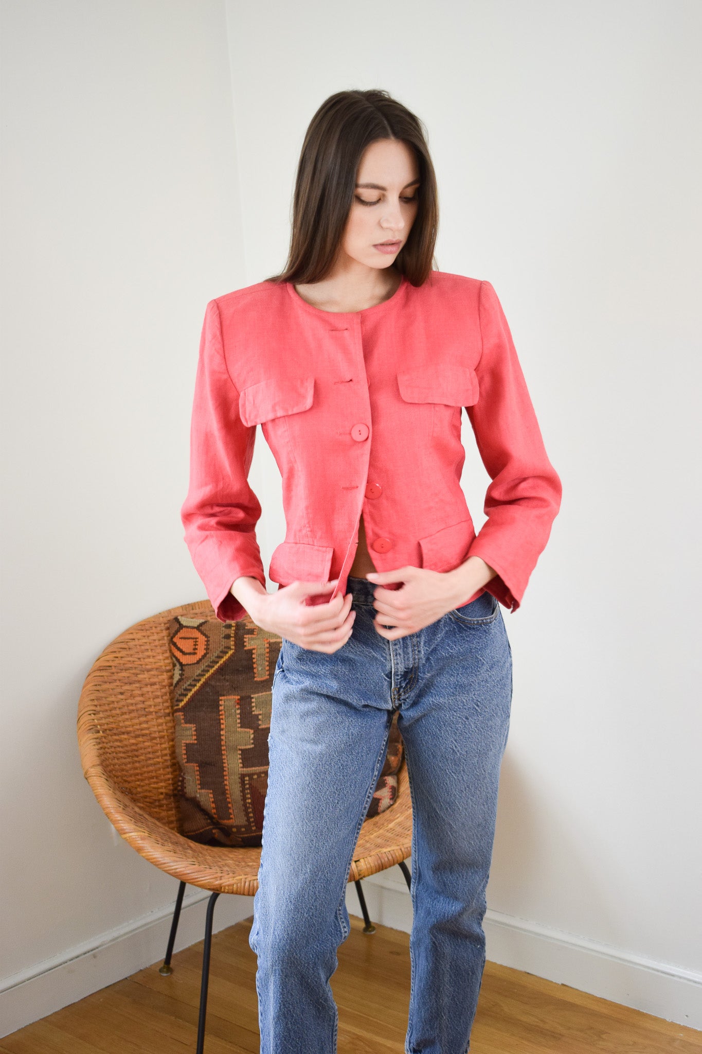 Saint Laurent Coral Linen Jacket | XS/S