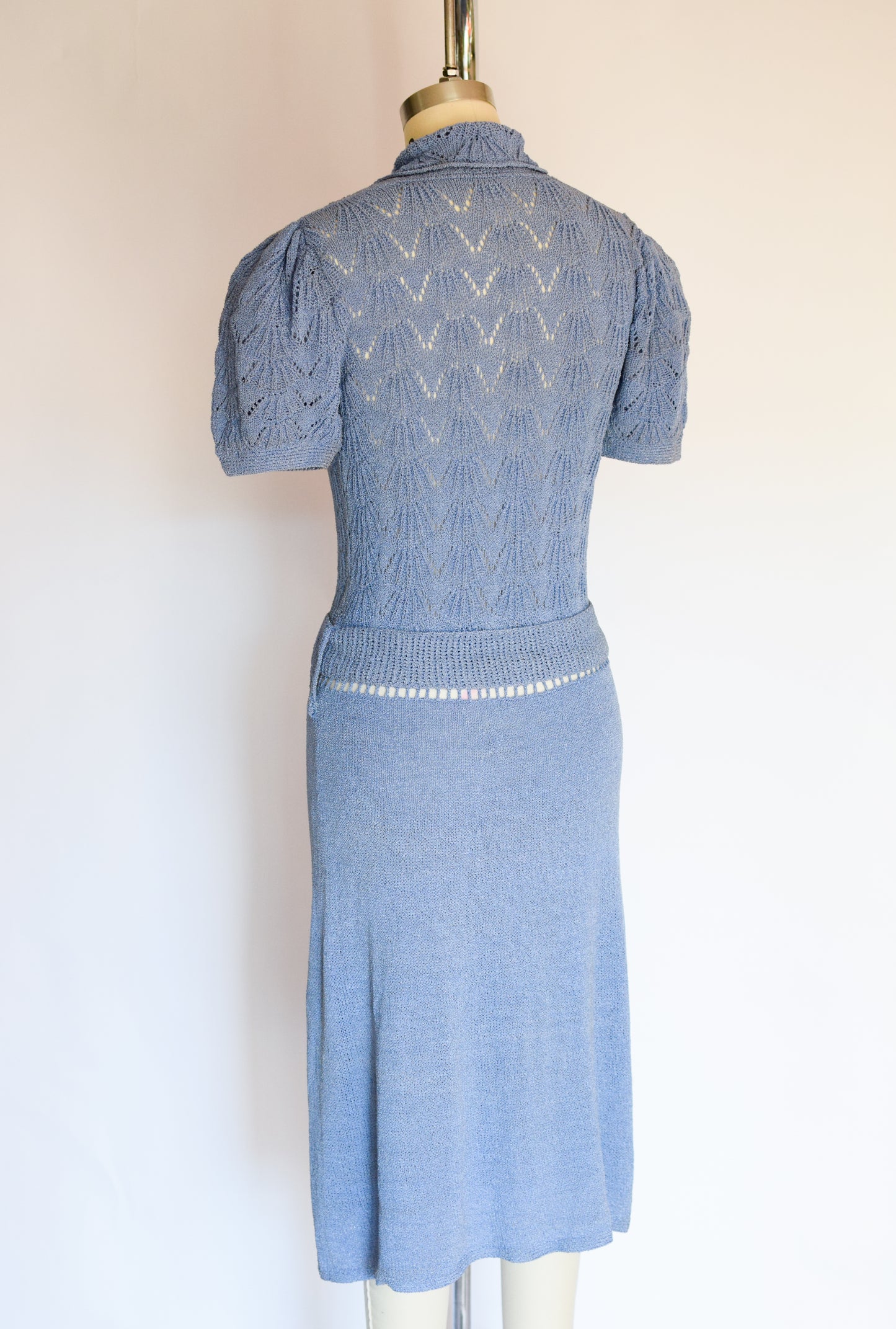 RESERVED 1930s Cornflower Blue Crocheted Dress | S/M