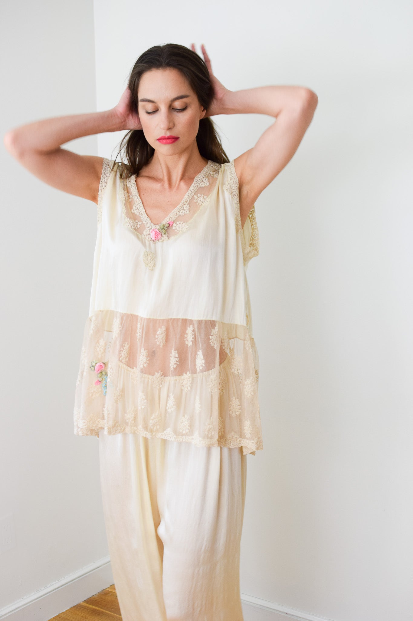1920s Silk and Lace Pajama Set | M/L
