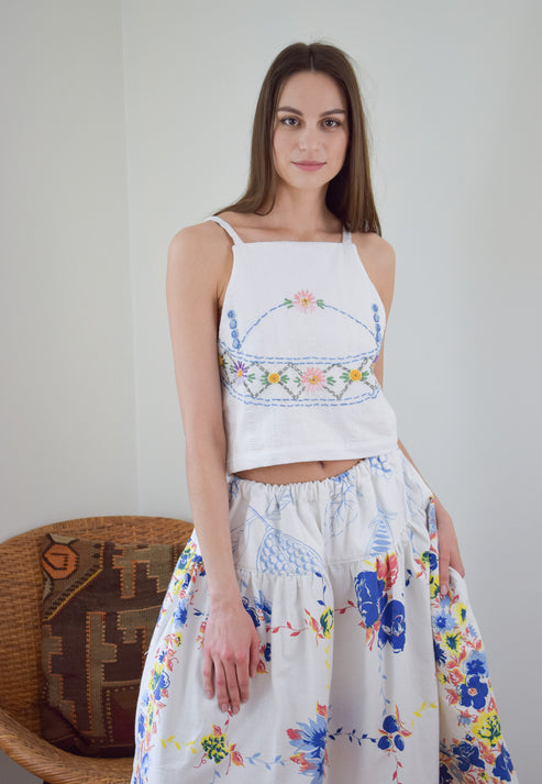 A floral embroidered tie back tank main image 1