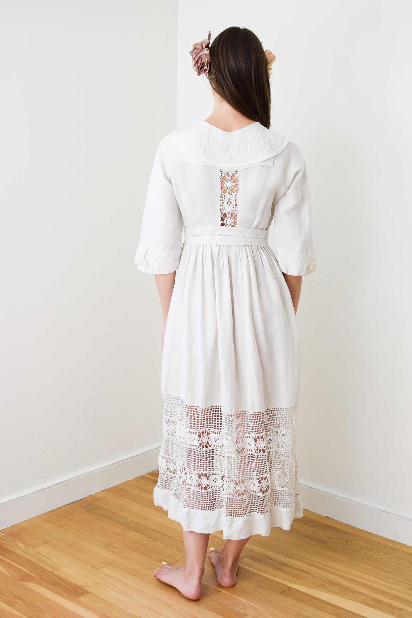 Antique Edwardian Linen Lawn Dress | XS