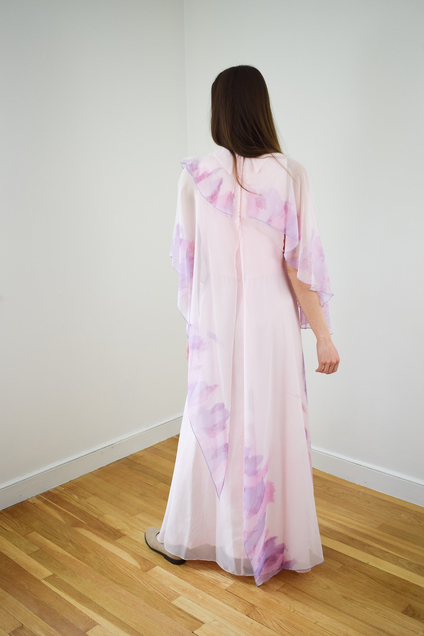 1970s Layered Chiffon Gown by Kay Kipps | M