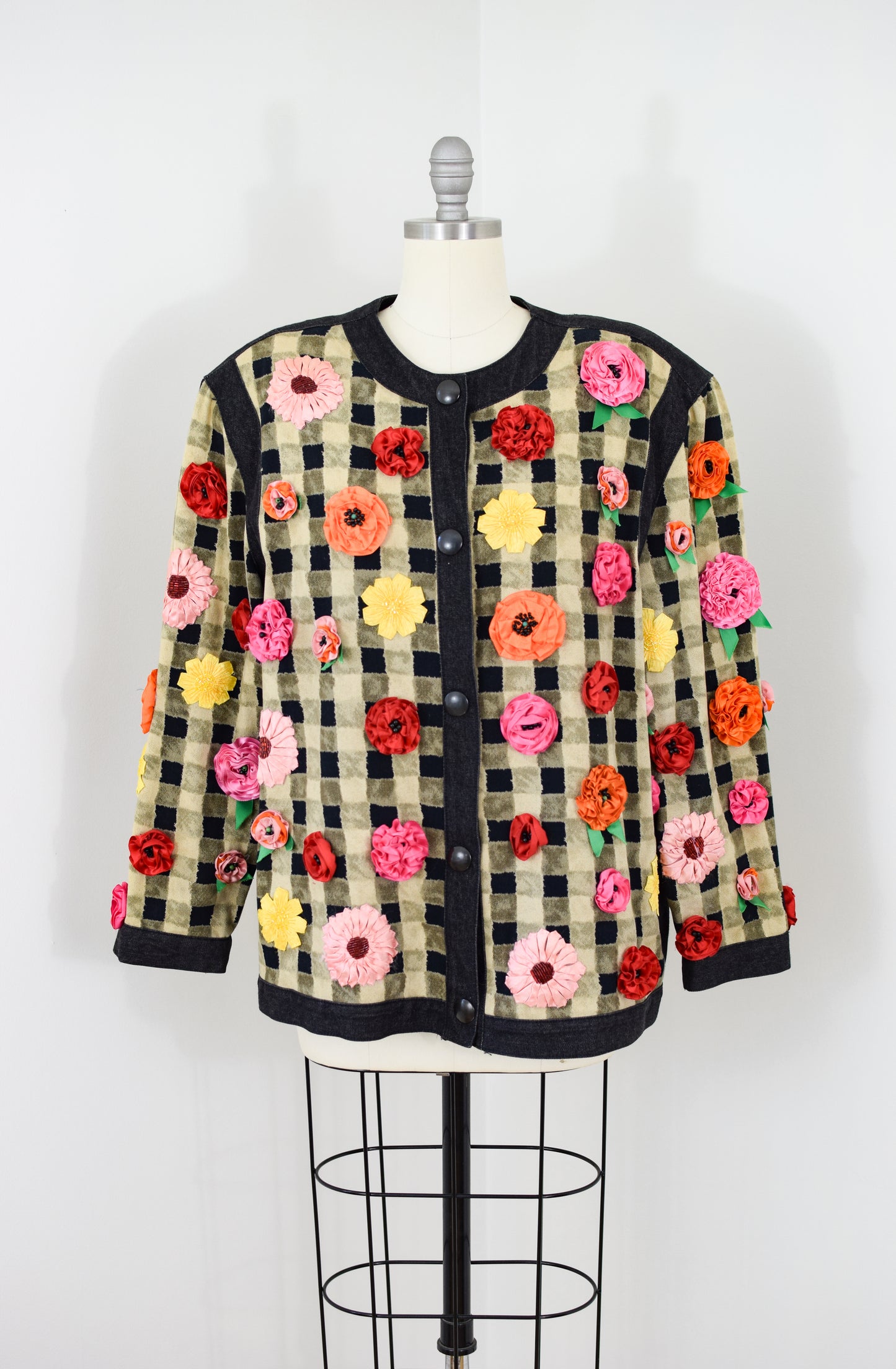 Vintage Gene Ewing Flower-topped Denim Jacket | L