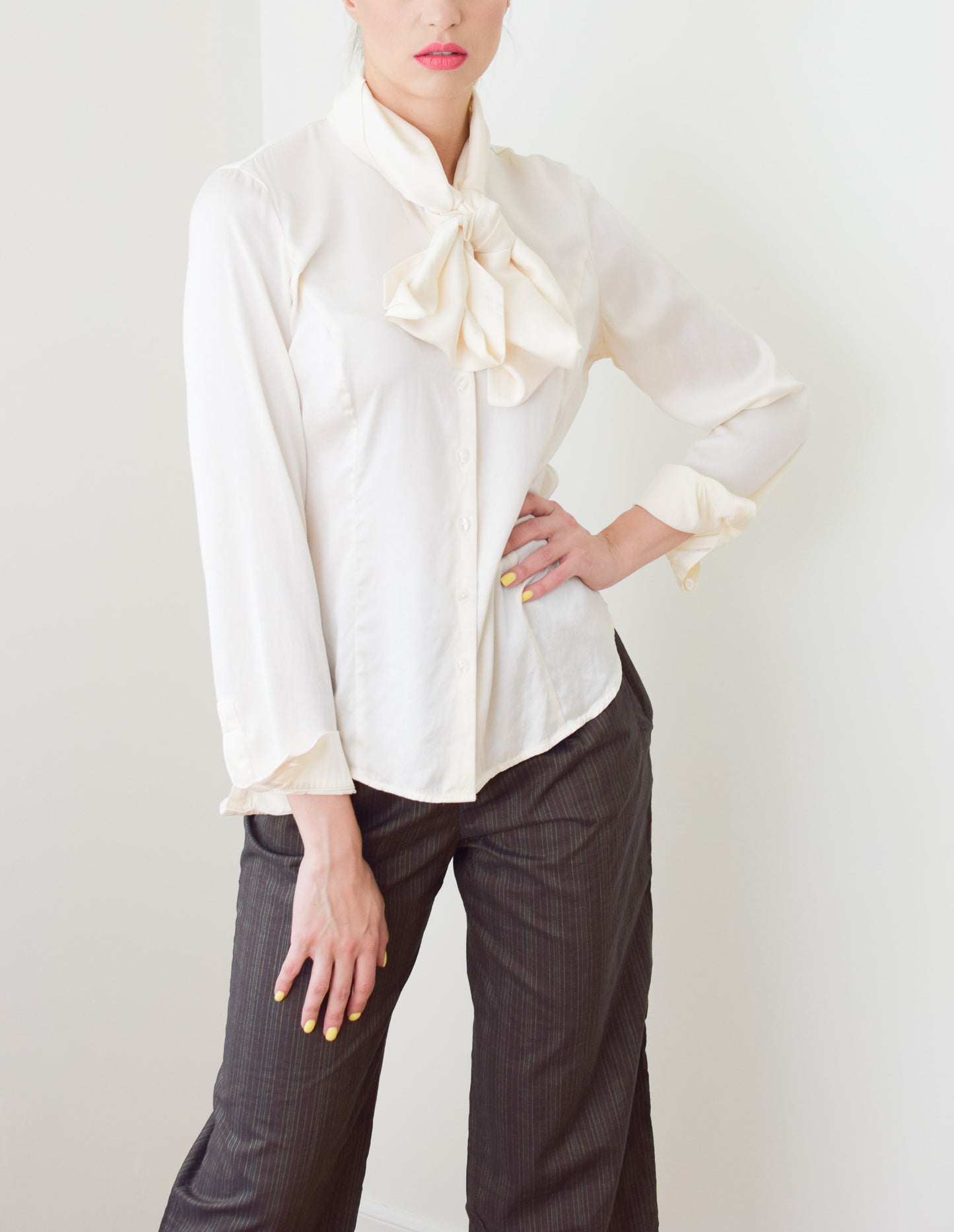 1990s Silk Blouse with Bow Necktie | S/M